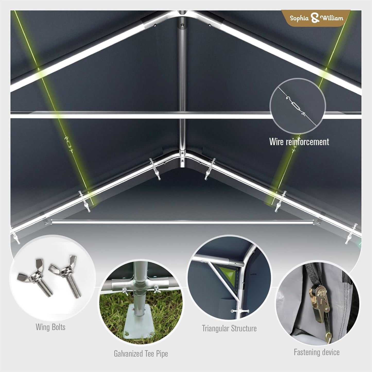 Sophia & William Carport Storage Shed 13x24 ft Portable, Heavy Duty Car Port Canopy Garage Shelter with Sidewalls and Roll Up Doors for Automobile Boat Motorcycle Bike, Gray