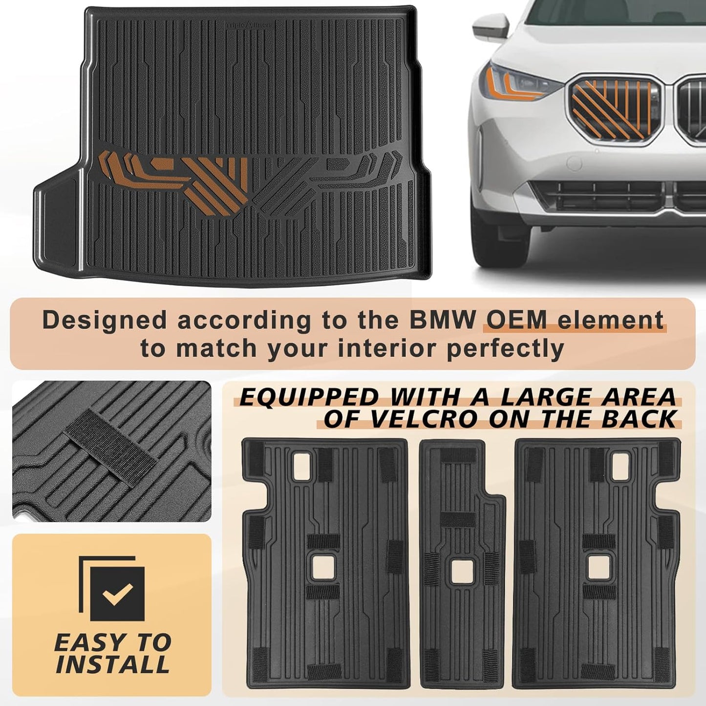 TripleAliners All Weather Liners Compatible with 2025 BMW X3 Accessories TPE Anti-Slip Odorless Custom Fit Floor Liners Rear Trunk Cargo Mat Seat Back Cover(Floor Mats & Trunk Mat & Backrest Mats)