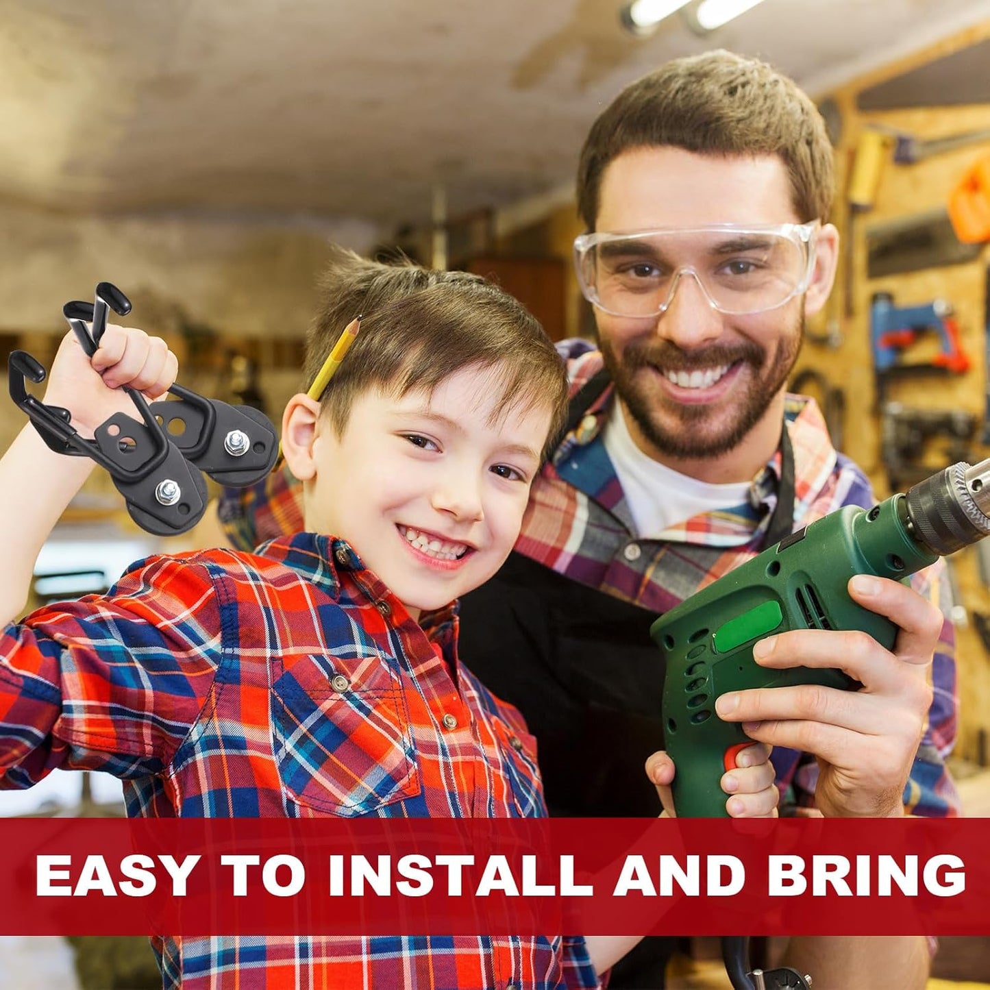 Landhoow Large Magnetic Hooks Heavy Duty Garage Magnet Hooks Strong Storage Utility Magnetic Hangers with Anti Slip Rubber Coating for Indoor and Outdoor Hanging(Black,10 Pcs)