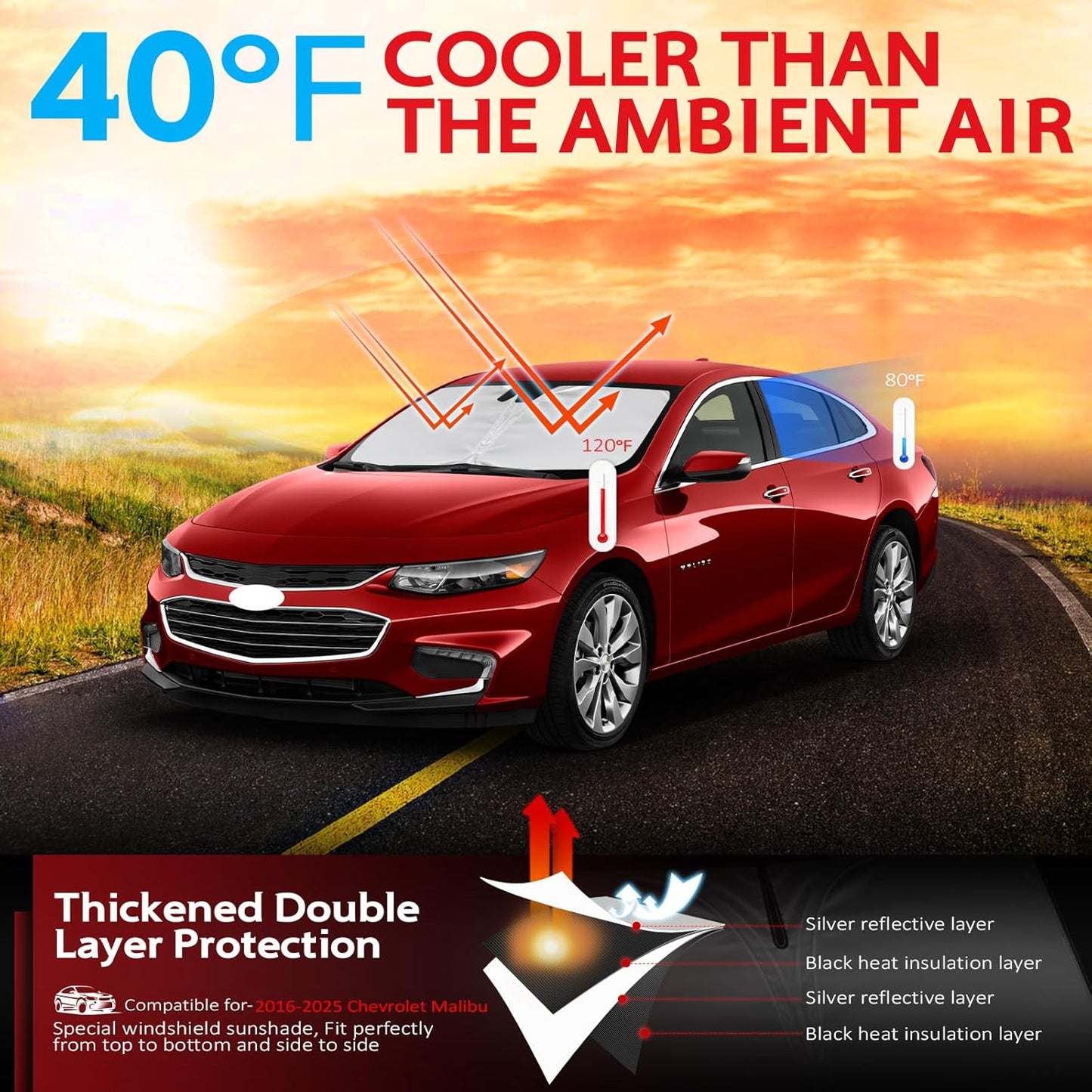 KAYZT Windshield Sun Shade for 2016-2025 Che-vrolet/Chevy Malibu Foldable Sunshade Front Window Custom Fit Car Accessories