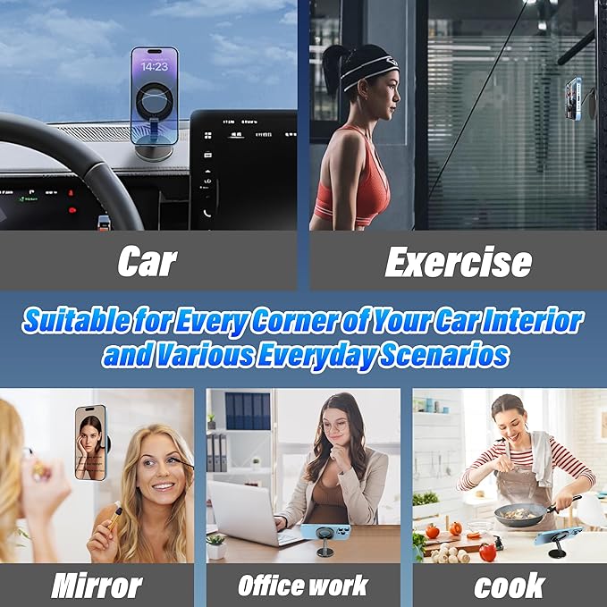 Car Phone Holder for Magsafe [3-sided 4200gf Strongest Magnetic] 300° Folding Phone Stand for Desk, Portable Phone Ring Holder Grip, Phone Holders for Your Car Accessories for iphone/Android/Tablets