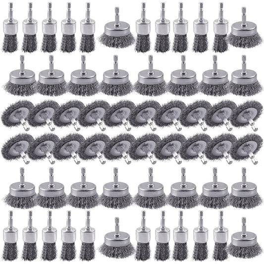 60 Pack Rocaris Carbon Steel Wire Wheel Brush Set - Cup, Wheel, and Pen Brushes With 1/4-Inch Hex Shank for Rust Removal, Corrosion and Scrub Surfaces