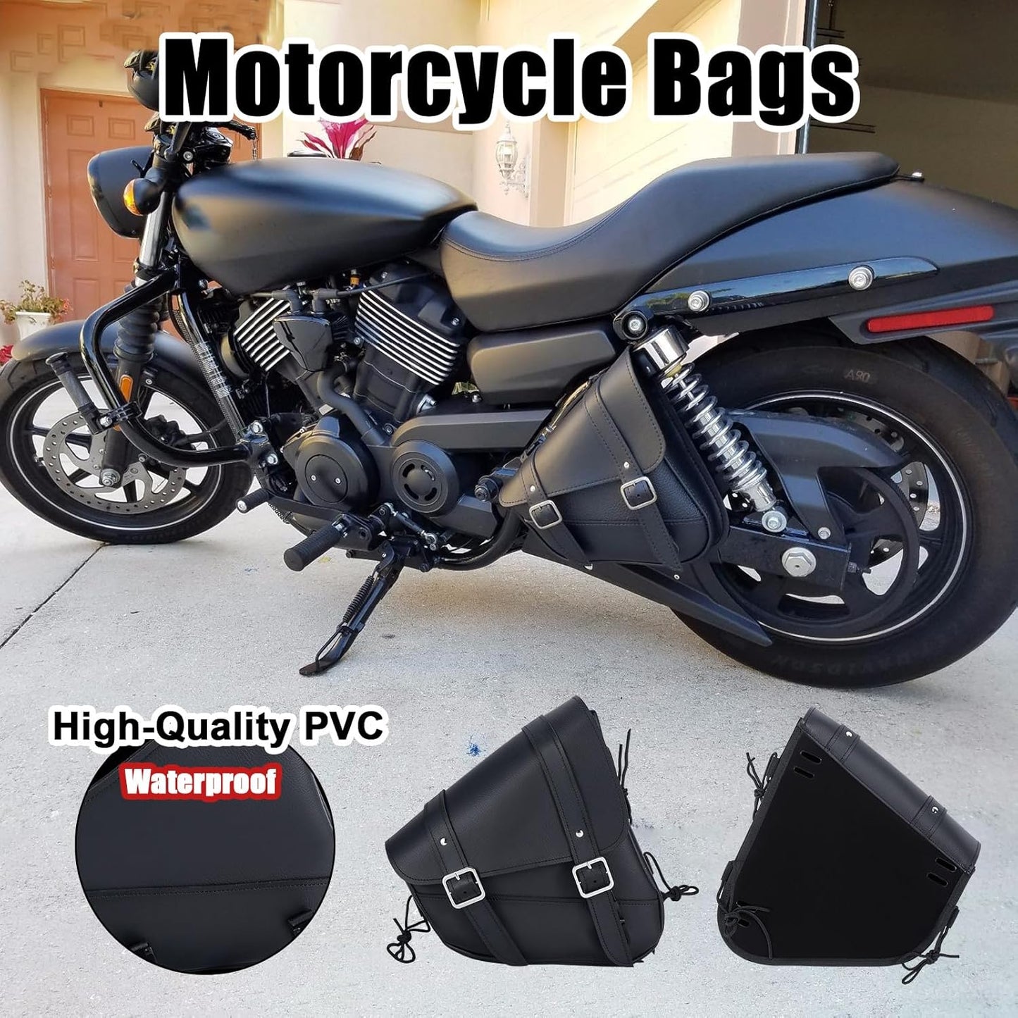 Gargoyle Bells Leather Solo Swing Arm Bag - Motorcycle Saddle Bags For Softails and Choppers - Right Side Bag (Black PVC)
