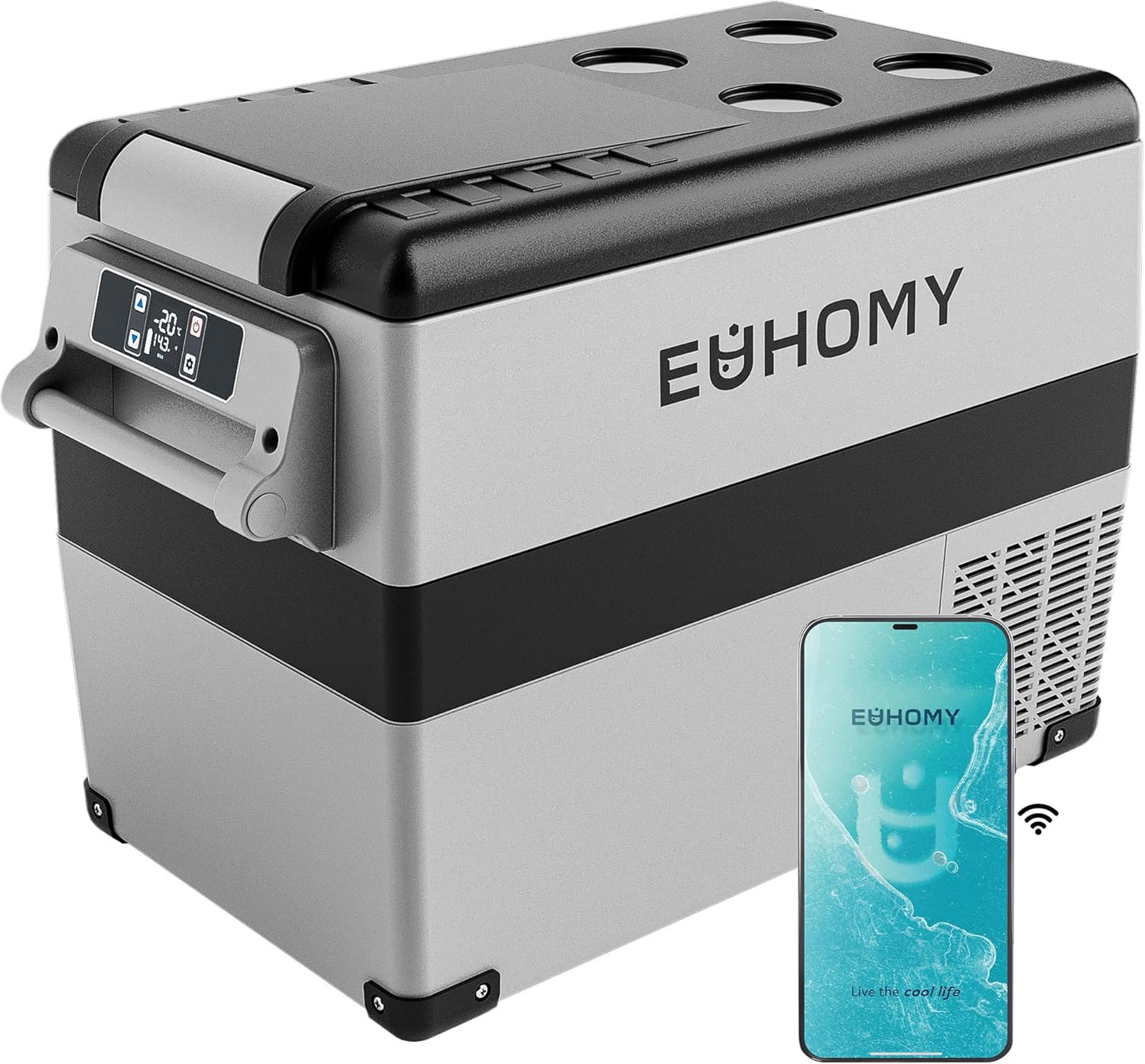 EUHOMY 12 Volt Refrigerator, 48QT(45L) Electric Cooler, 12V Fridge APP Control, 12V Cooler -4℉~68℉, Portable Freezer 12/24V DC 110-240V AC for Camping, Travel, Truck, Home