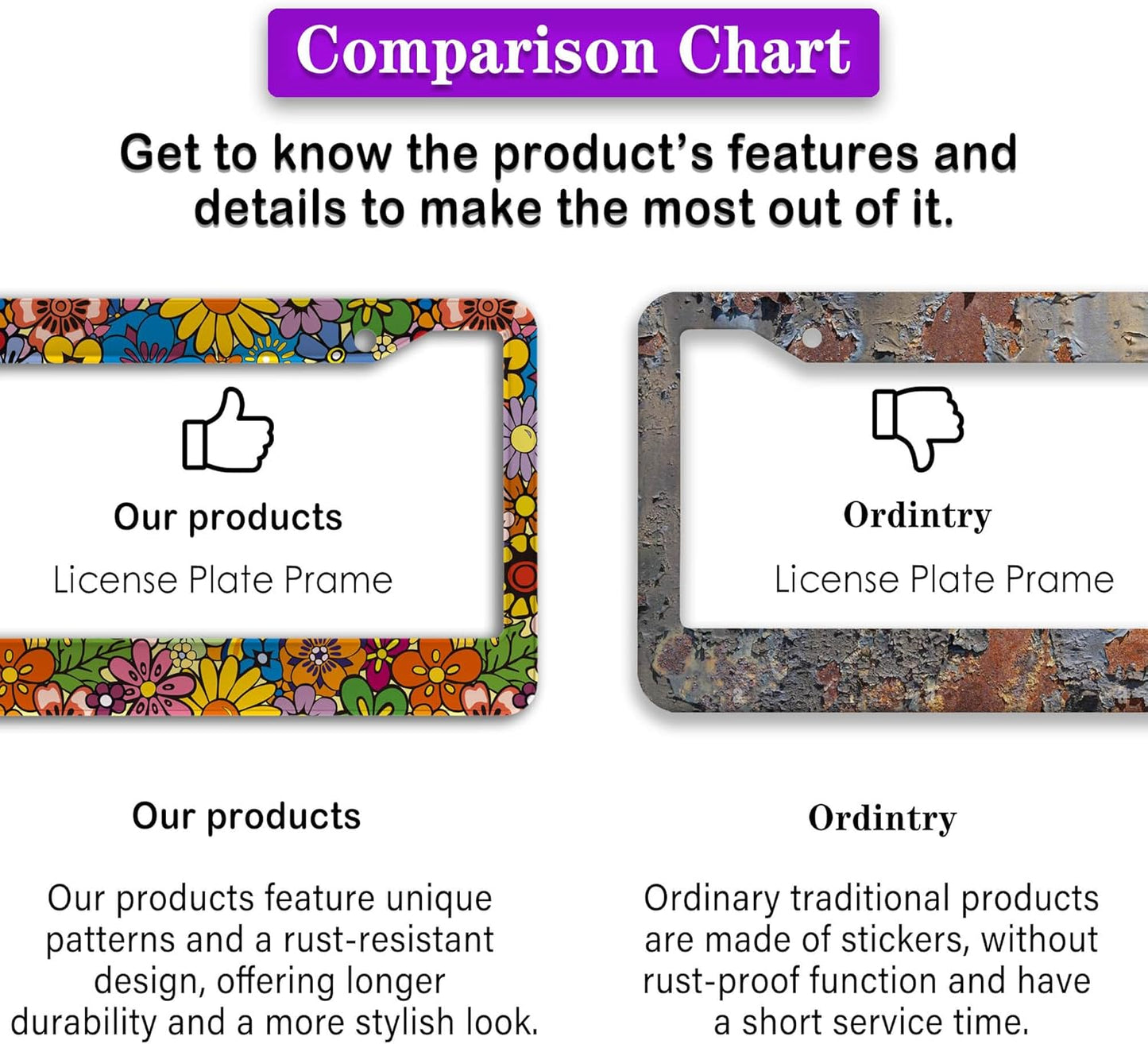 License Plate Frames Multicolor Car Plate Frames Abstract Hippie Flowers Universal Aluminum Car Accessory 2 Pack with Screw Covers Set