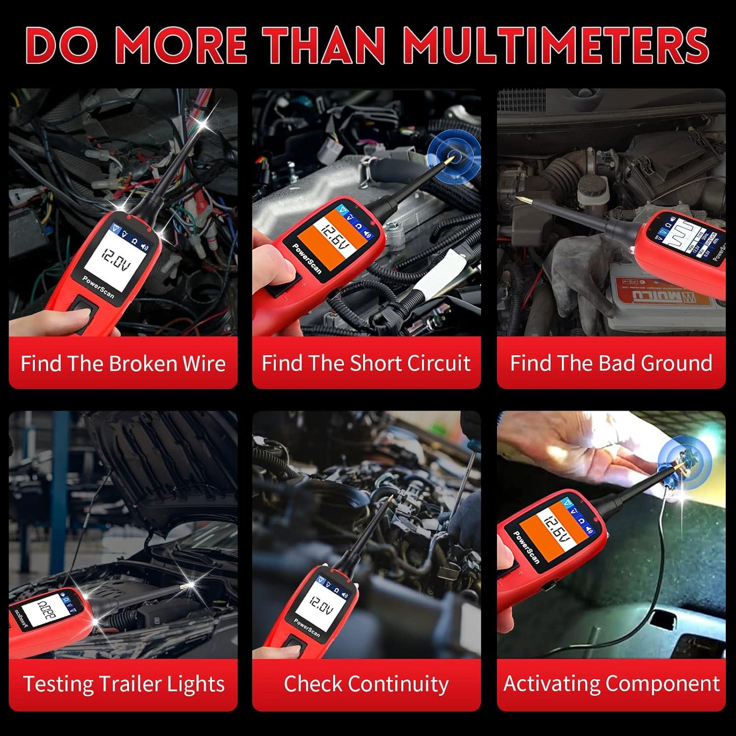 Autel PowerScan PS100 Circuit Tester, Universal 12V 24V Automotive Power Circuit Probe Kit with 20ft Extension Cable, AC/DC/Continuity/Probe/Signal Test, Activate Component Electrical System Tool