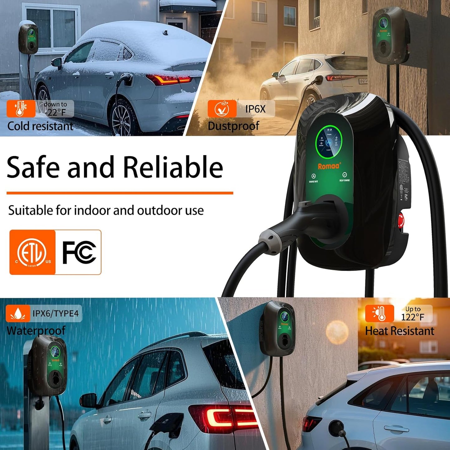 Level 2 EV Charger, 48 Amp 240V Hardwired Fast Charging, Smart WiFi Control, Adjustable Current, Delay Timer, 25ft Cable, J1772 Charger, EV Chargers for Home Level 2, LCD Display, Black