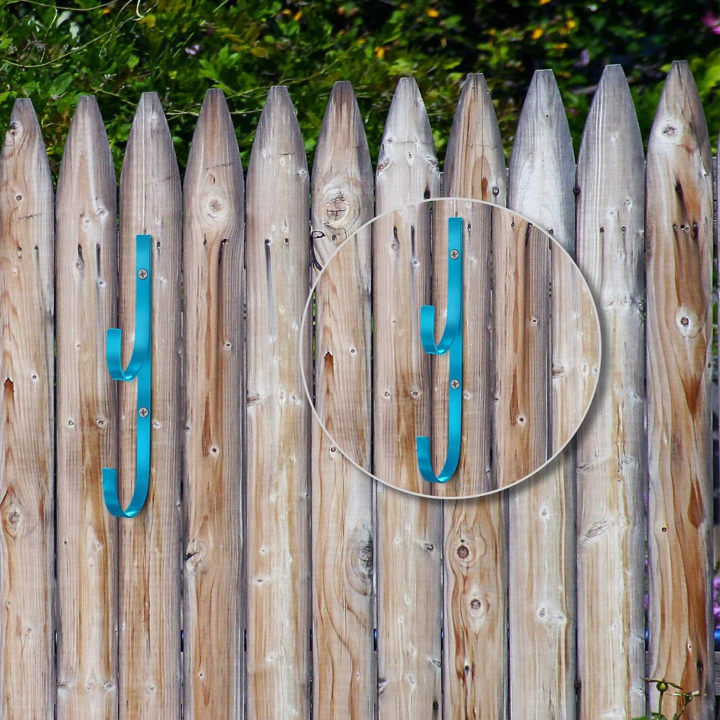 6 Pieces Pool Pole Hook Hanger Swimming Metal Brackets Pool Hook with 12 Pieces Screws for Telescopic Poles, Skimmers, Leaf Rakes, Net, Brush, Vacuum Hose, Garden and Pool Accessories (Blue)