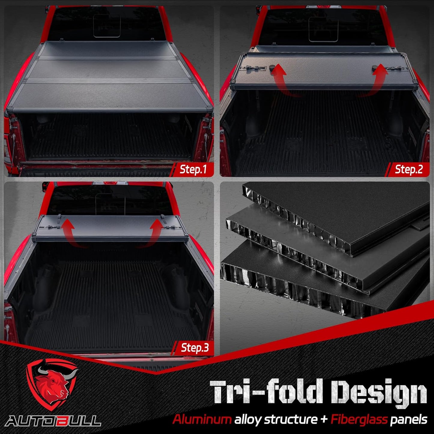 Hard Top Tri Fold tonneau Cover Compatible with 2022-2025 Toyota Tundra 6.5ft Bed, Alloy Steel and Fiberglass Made