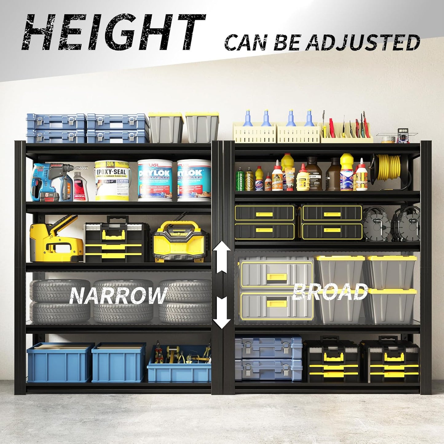 78" H Garage Shelving 3000LBS Heavy Duty Storage Racks, Adjustable 5 Tier Metal Shelves Unit, Industrial Utility Shelves for Workshop, Basement, Home Office 78" H*47.2W*18D