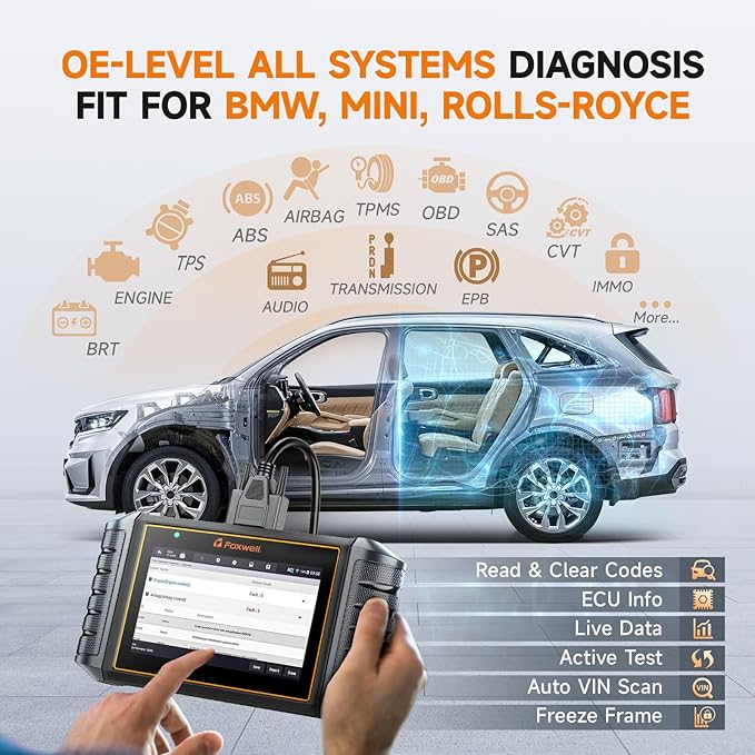 FOXWELL NT710 Scan Tool fit for BMW, Full-System Diagnostic Tool with Bi-Directional Control, All Reset Services, Battery Registration & ECU Coding fit for BMW/Mini/RR, Lifetime Free Update