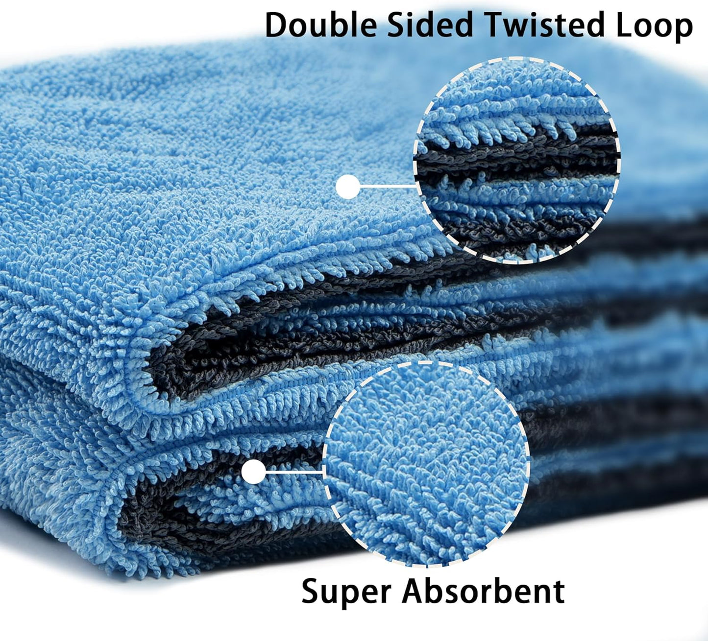 LIVOS 2 Pack Car Drying Towel, Premium Microfiber Towels for Cars, 1000GSM, Edgeless Twisted Loop Design, No Streaks, Scratches, or Water Spot, Absorbent Wash Towel, 18" x 24" (Blue&Grey)