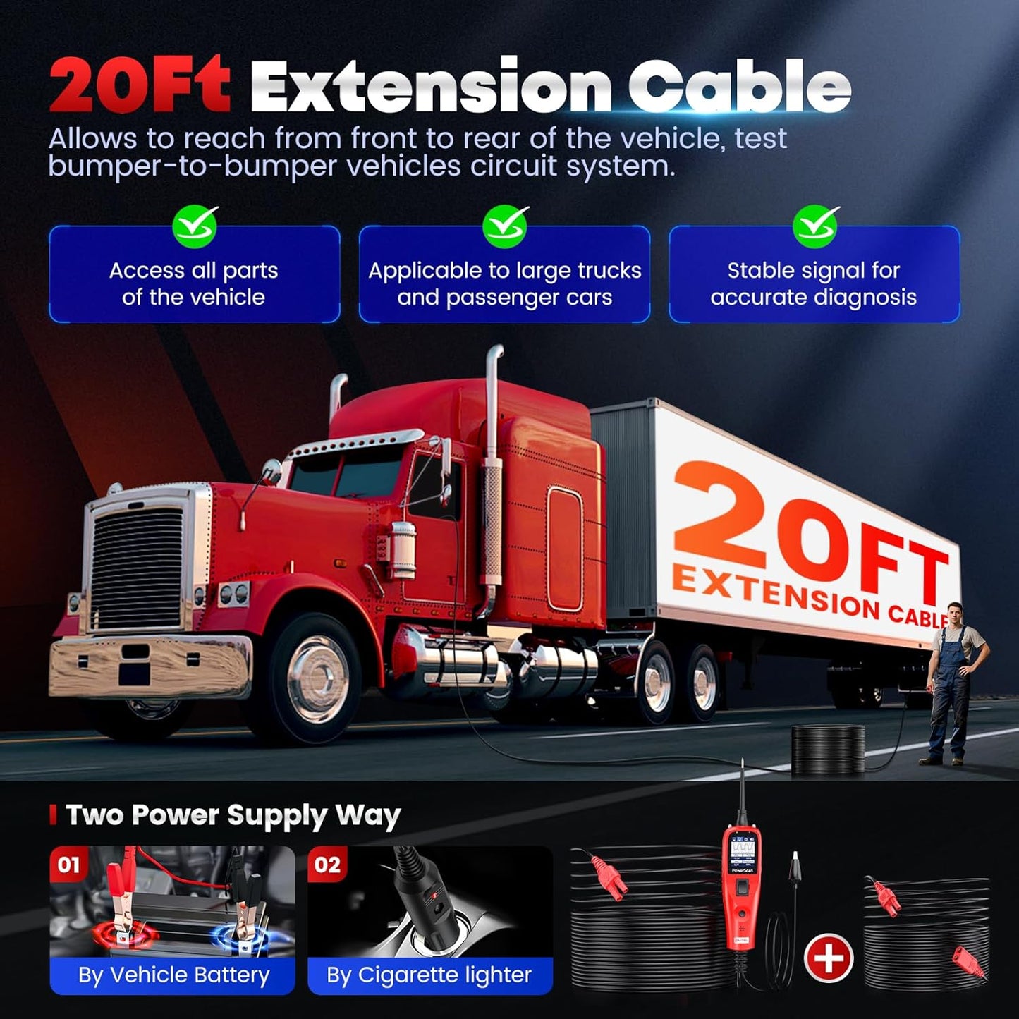 Autel PowerScan Automotive Circuit Tester, Power Circuit Probe Tool, 12-24V Electrical Short Open Breaker Circuit Finder, AC/DC Current Resistance, Duty Cycle, & 20FT Extension Cord, for 99% Cars