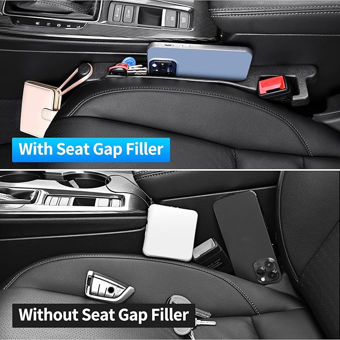 Car Seat Gap Filler with Hook, Car Organizers and Storage with Phone Holder, Car Seat Accessories, Car Organizer Fit Sedan SUV Truck-2PCS Black