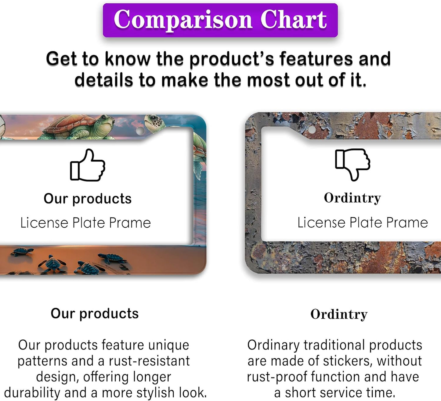 License Plate Frames Multicolor Fun License Plate Frame Protector Turtle Beach and Ocean Universal Aluminum Car Accessory 2 Pack with Screw Covers Set