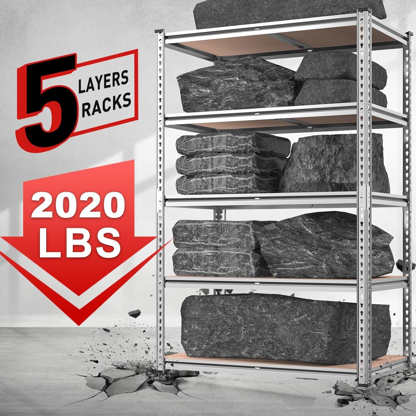 REIBII 2020LBS Garage Shelving Heavy Duty Metal Shelving 5 Tier Storage Shelves, Metal Shelves for Warehouse Basement, Easy Assembly, 72" H x 35.55" W x 16" D, Galvanized, 3 Pack