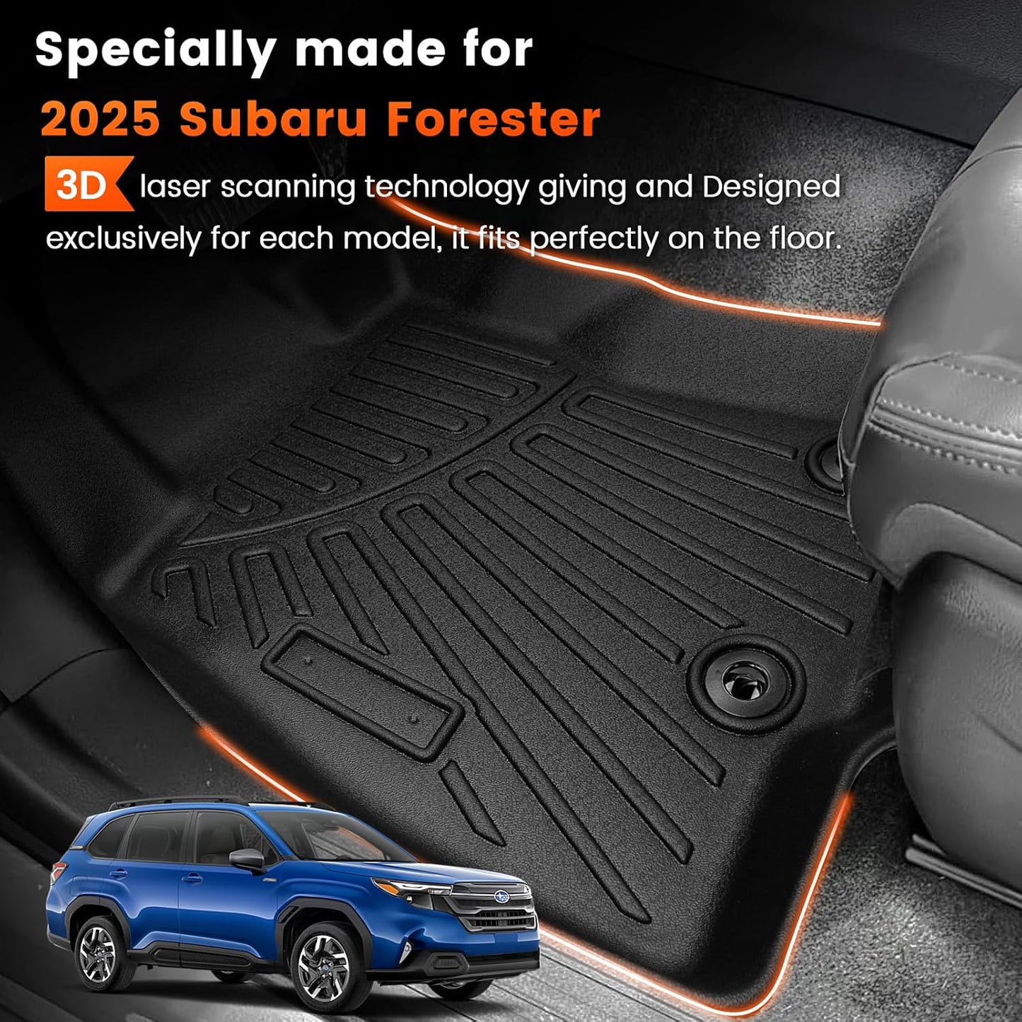 KMF Custom Fit Floor Mats for Subaru Forester 2025 Accessories, All Weather Forester Mat TPE Waterproof Car Floor Liners - Front & Rear 2 Row, Anti-Slip Deep Grooves Car Mats Full Set