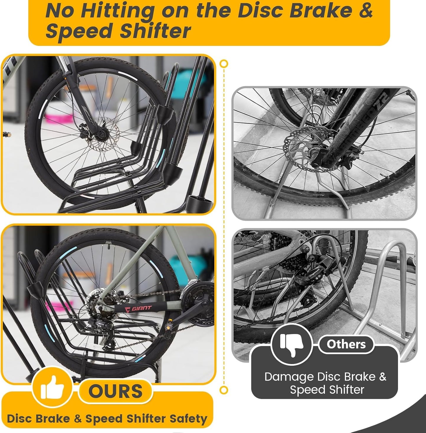 Floor Bike Rack for 5 Bikes, Safeguard Disc Brakes & Derailleurs Design, Waterproof Bicycle Stand Indoor/Outdoor/Garage Use, Fits 12"-29" Tires, Upgraded 0.63" Steel Tubes for Stability