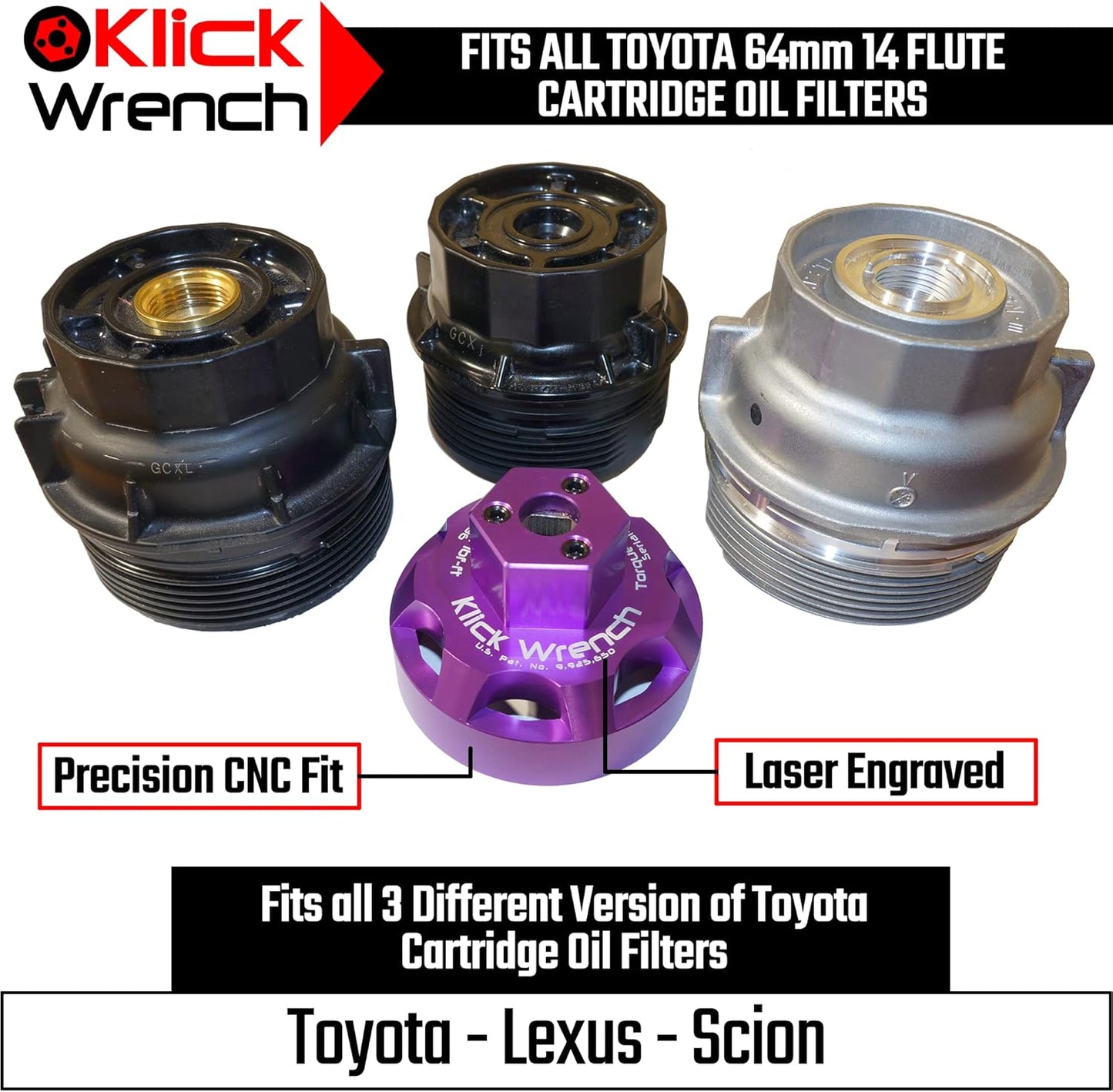 64mm 2 Stage Heavy Duty Torque Limiting Oil Filter Wrench Purple 6061-T6 Billet Aluminum