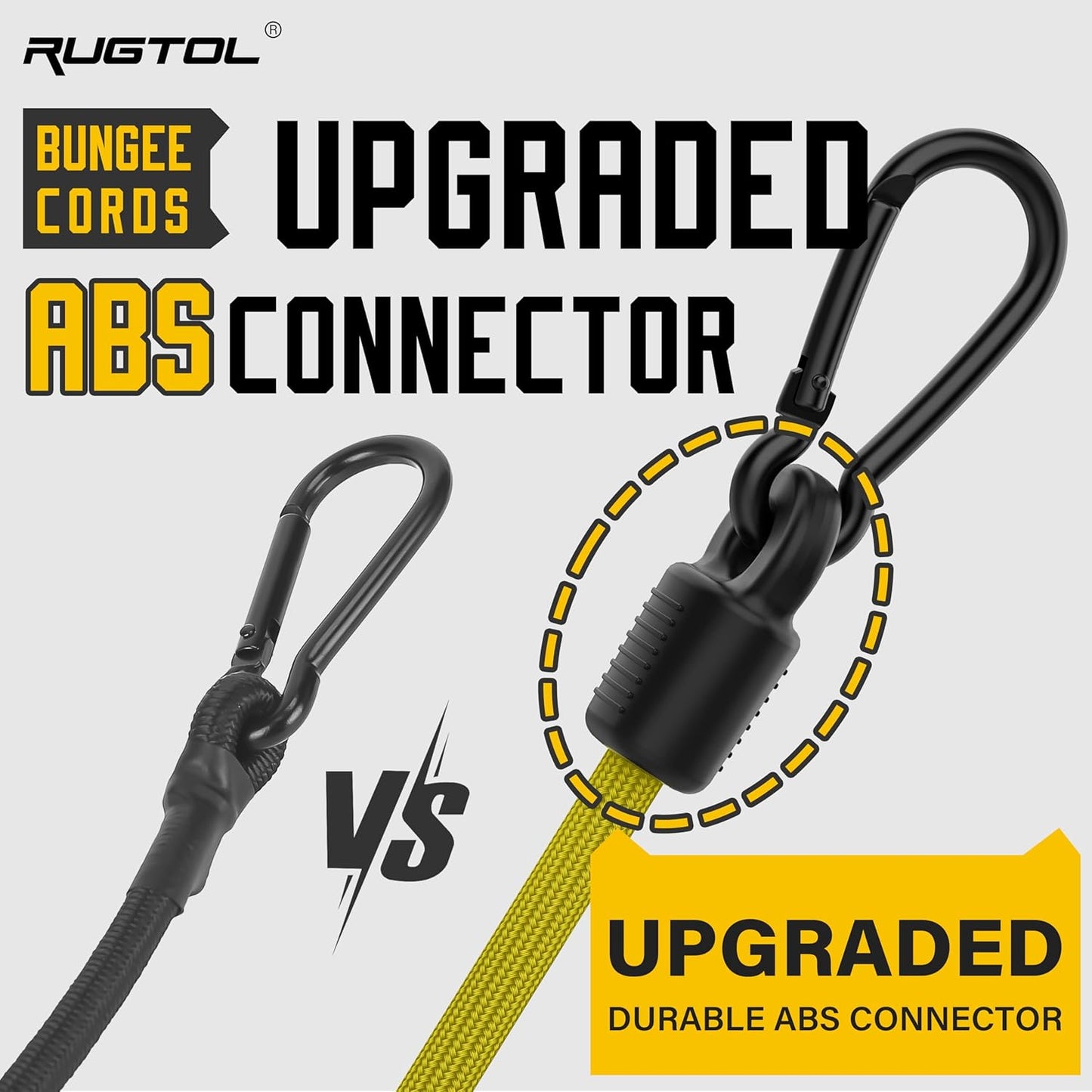 Bungee Cords with Hooks, 48 Inch Adjustable Yellow Bungee Cords with Carabiner Heavy Duty Outdoor, 8mm Thick Easy to Adjust Bungee Rope UV Resistant for Truck Bed, Bike Rack, Camping, 6 Pack