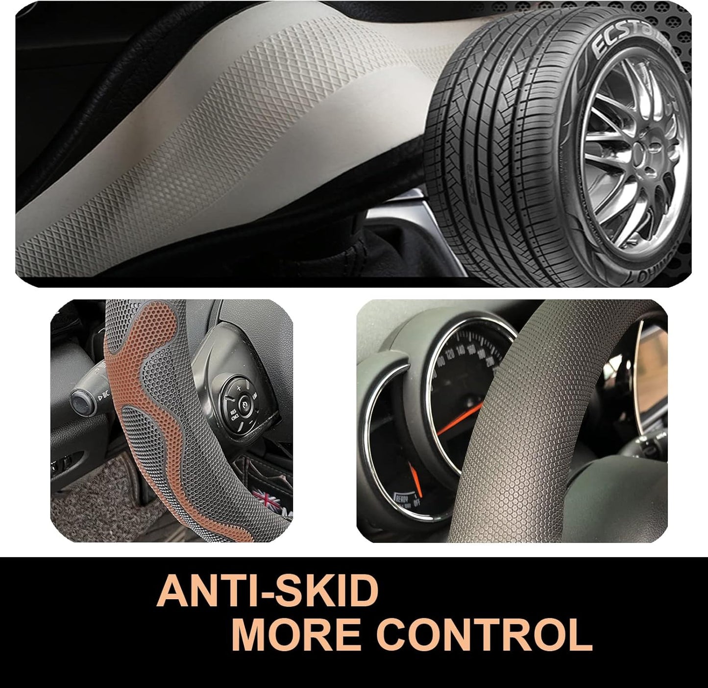 PINCTROT Comfy Grip Steering Wheel Cover, Anti-Slip Design, Universal 14.5-15 Inch(Silicone Brown)