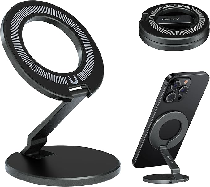 Car Phone Holder for Magsafe [3-sided 4200gf Strongest Magnetic] 300° Folding Phone Stand for Desk, Portable Phone Ring Holder Grip, Phone Holders for Your Car Accessories for iphone/Android/Tablets