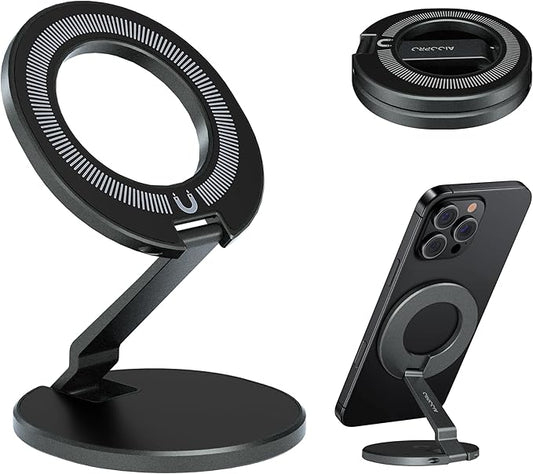 Car Phone Holder for Magsafe [3-sided 4200gf Strongest Magnetic] 300° Folding Phone Stand for Desk, Portable Phone Ring Holder Grip, Phone Holders for Your Car Accessories for iphone/Android/Tablets