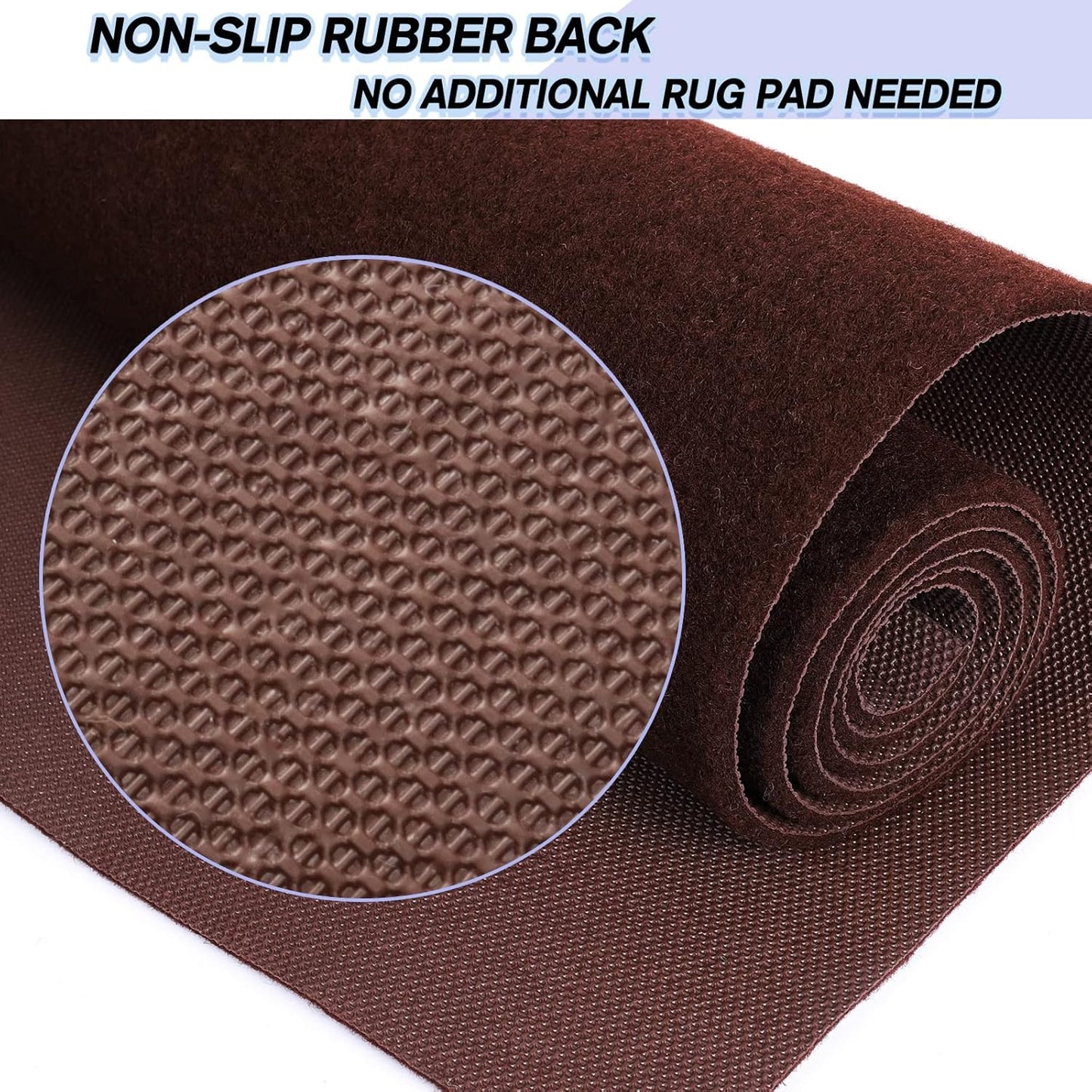 Custom Size Backed Non-Slip Area Rugs Runner, Easy Clean, Waterproof Runner Rugs for Hallway Entryway, Kitchen, Laundry, 2FT x 66FT, Brown