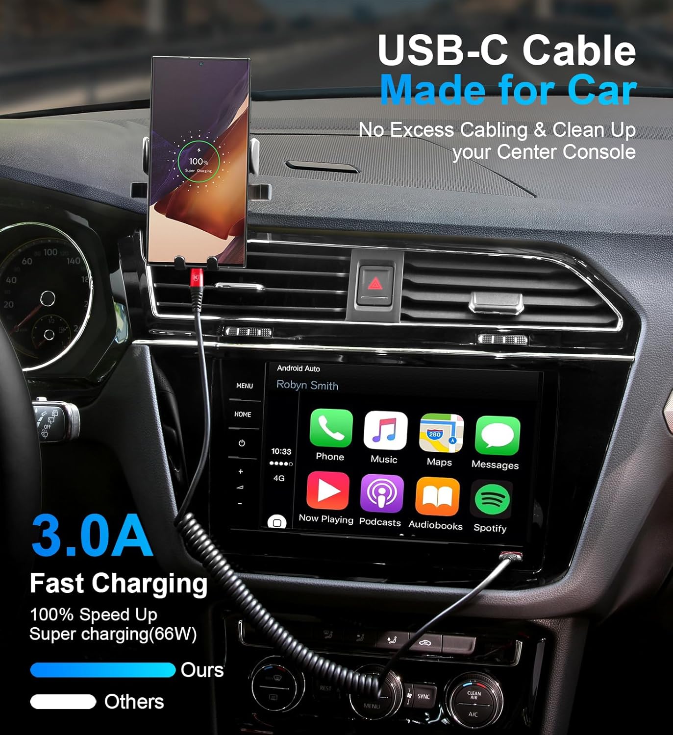 USB to USB C Cable Fast Charging 3ft, 2Pack Coiled USB C Charger Cable for Car, Android Auto USB Type C Charger Cord, USB-C Cable Compatible with iPhone 16/15/Plus/Pro Max/Samsung Galaxy A20 S20 - Red