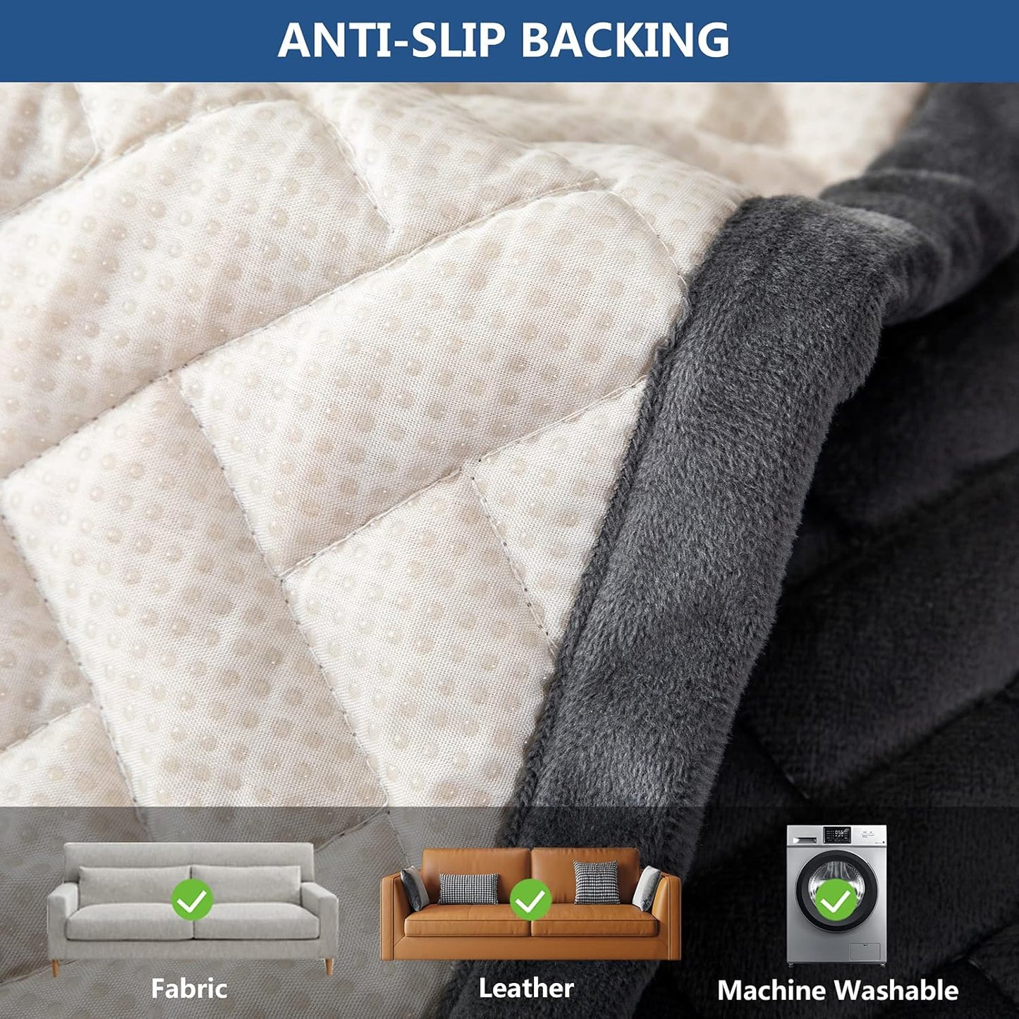 Eismodra Couch Cover,Sectional Couch Covers,Sofa Covers for 3 Cushion Couch,Anti-Slip Sofa Slipcovers for Dogs Cats Kids Loveseat Recliner L Shaped Armrest Backrest,Dark Gray 43''x63''(Only 1 Piece)