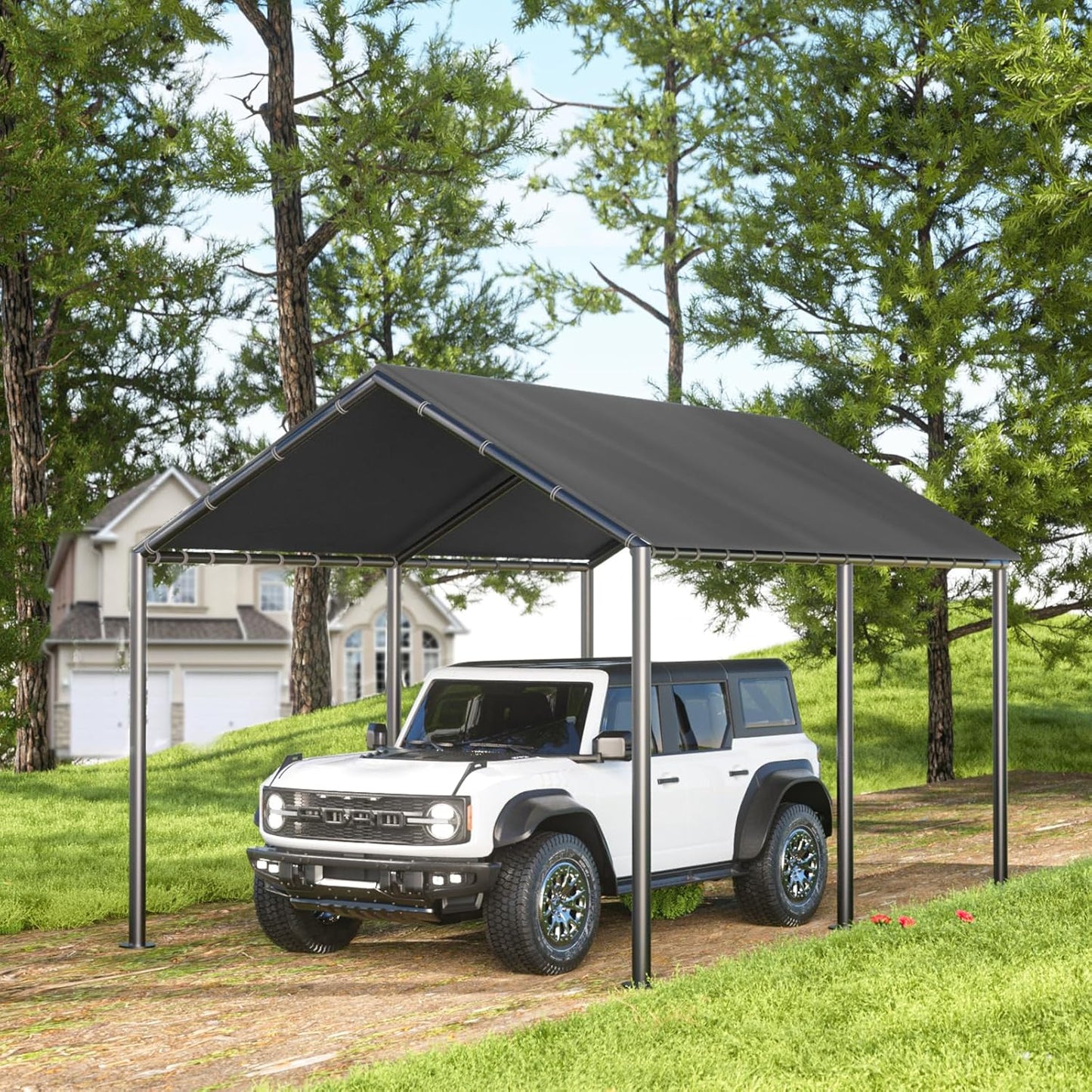 10x20ft Portable Car Tent Garage with UV Resistant Canopy, Easy to Assemble Portable Garage, Stable Carport for Car, Bike, Camp, Outdoor Storage (Grey)