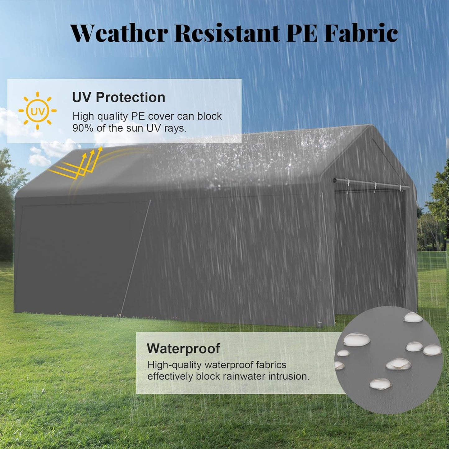 GOJOOASIS 10x20 Carport Heavy Duty Portable Garage Shelter Metal Car Canopy Tent with UV-Resistant & Weatherproof Top Cover for RV & Vehicles (Gray, 10x20 with sidewalls)