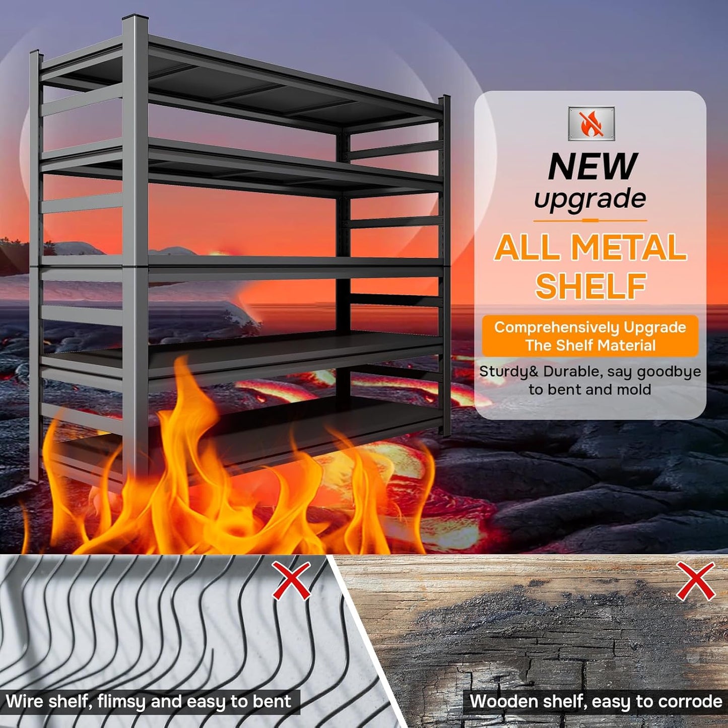 Metal Garage Shelving,48" Wx72 H Heavy Duty Storage Shelves-Easy to Assemble,5 Tier Adjustable 3600 lbs Capacity Metal Storage Utility Rack Shelf Unit for Warehouse Pantry Office Kitchen, Black