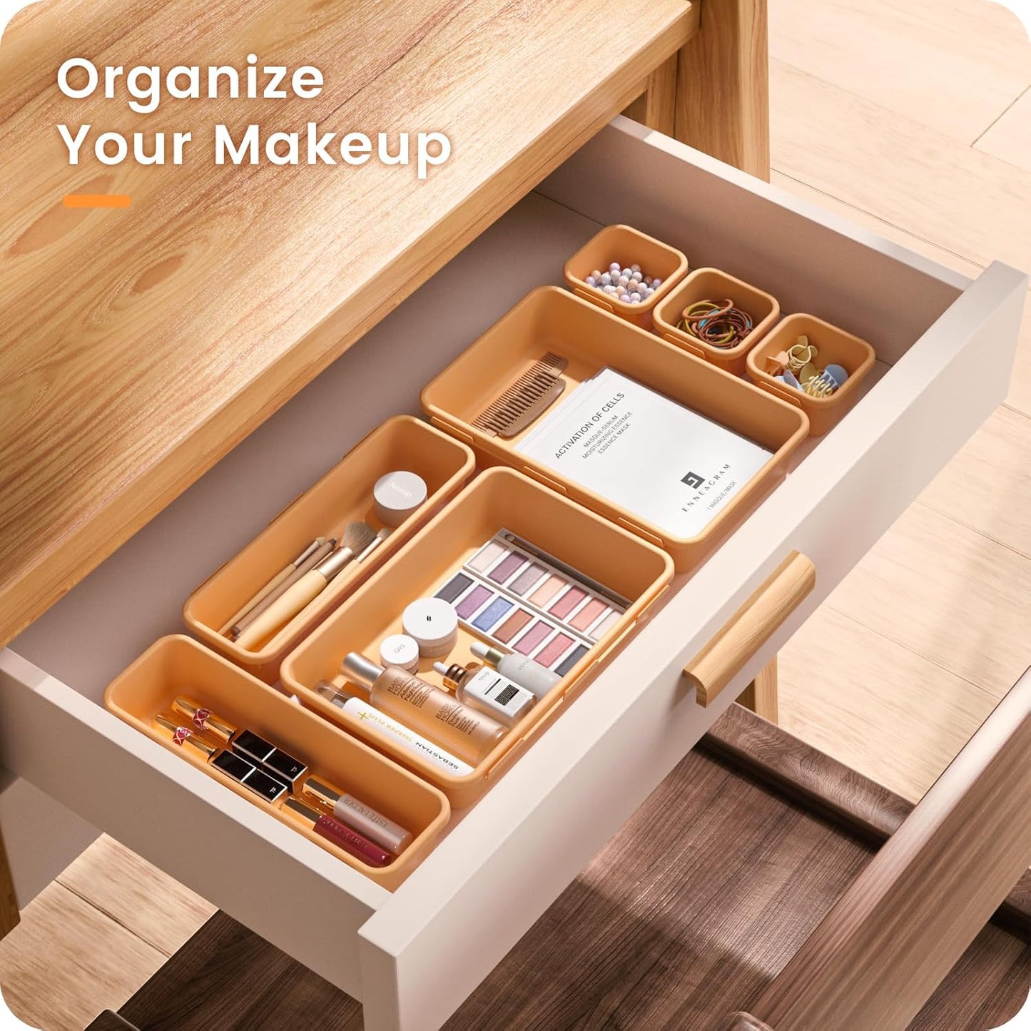 A-LUGEI【𝟰𝟲𝗣𝗖𝗦 & 5 Size】Tool Box Organizer Tray Divider Set,【Orange】Desk Drawer Organizer, Garage Organization and Storage Toolbox Accessories Rolling Tool Chest Cart Cabinet WorkBench Small Part
