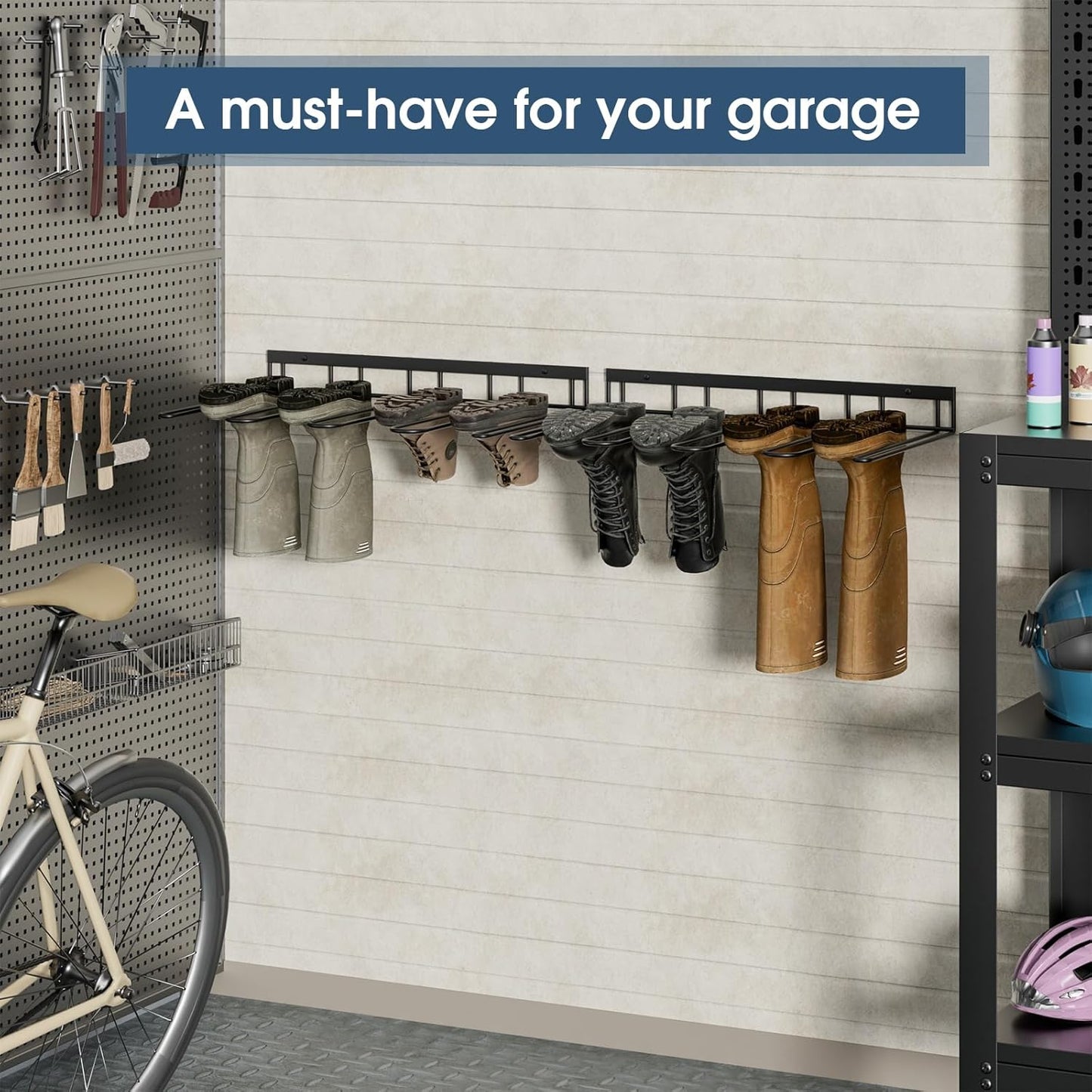 Boot Rack, Wader Hangers for wall, 8 Pair Boots Organizer Racks for Tall Boots and Cowboy shoes, Metal Wall Mounted Shoe Rack, Boot Trays for Entryway,Garage (4 Pack)