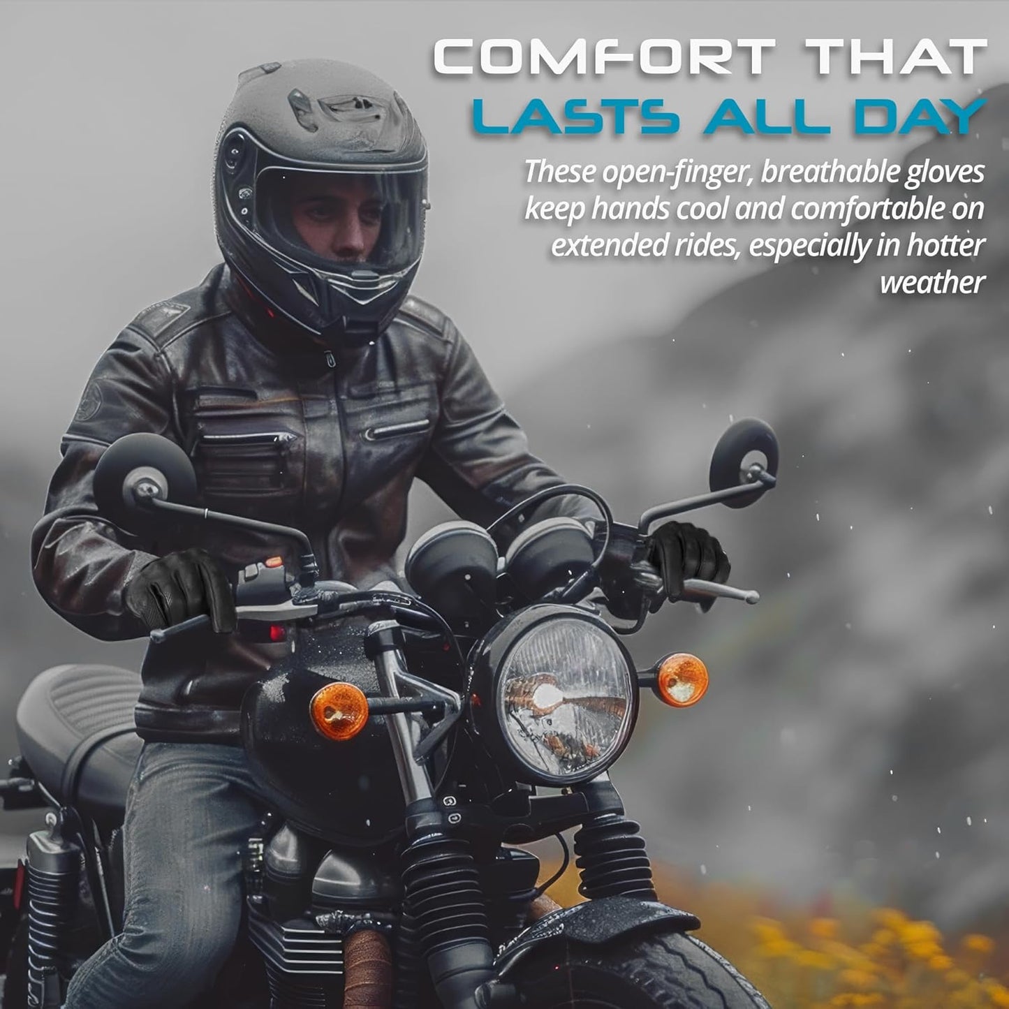 aasportx Motorcycle Gloves - Men's Leather Motorbike Gloves with Touchscreen Function - Non-Slip Pads for Men & Women