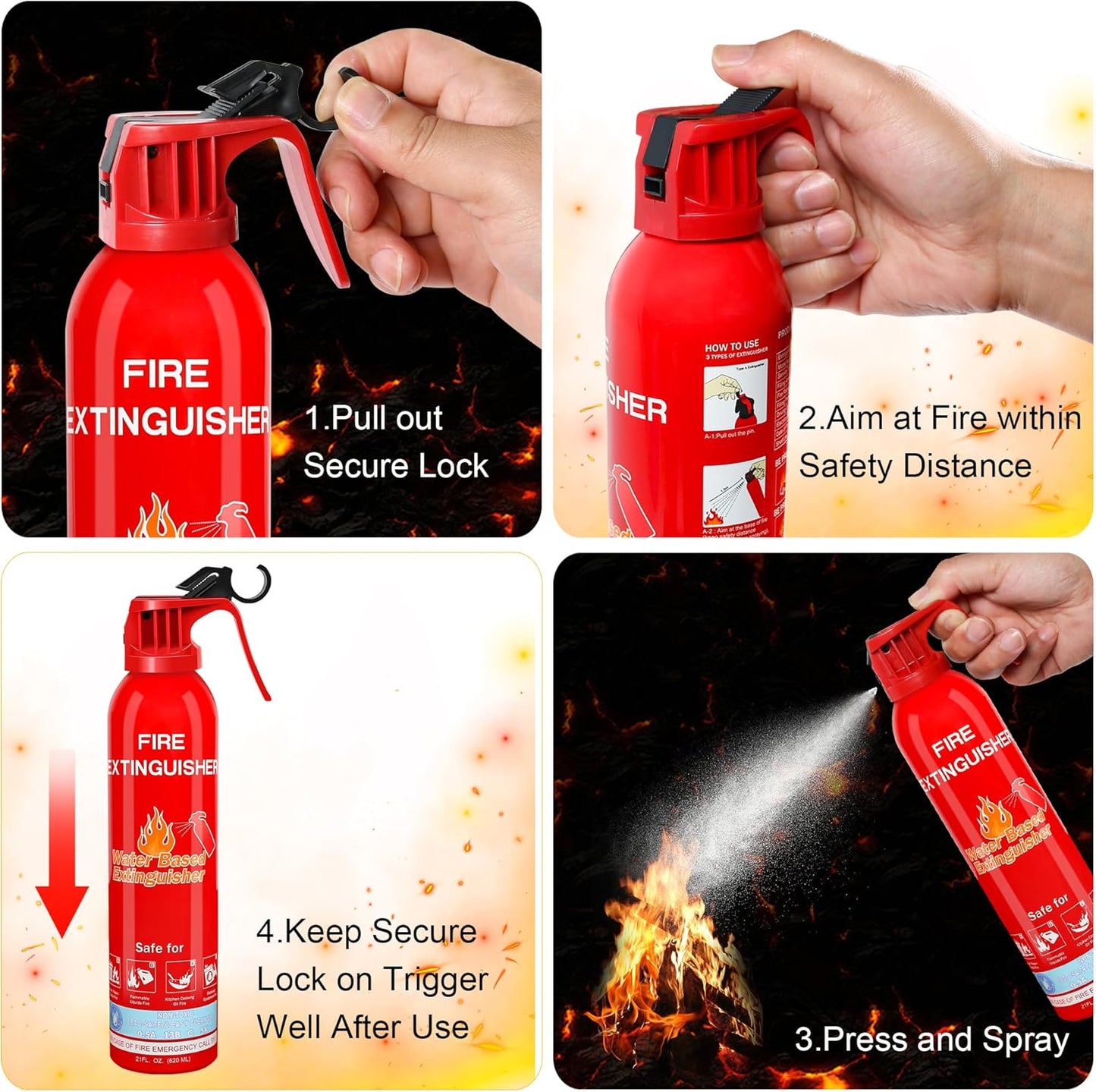 Fire Extinguishers for Home with Mount, 1 Pack Upgraded 8-in-1 Portable Fire Extinguisher For Vehicle Car Boat Marine Kitchen Emergency Supplies, Water-Based Extinguisher For A, B, C, K Fire Types