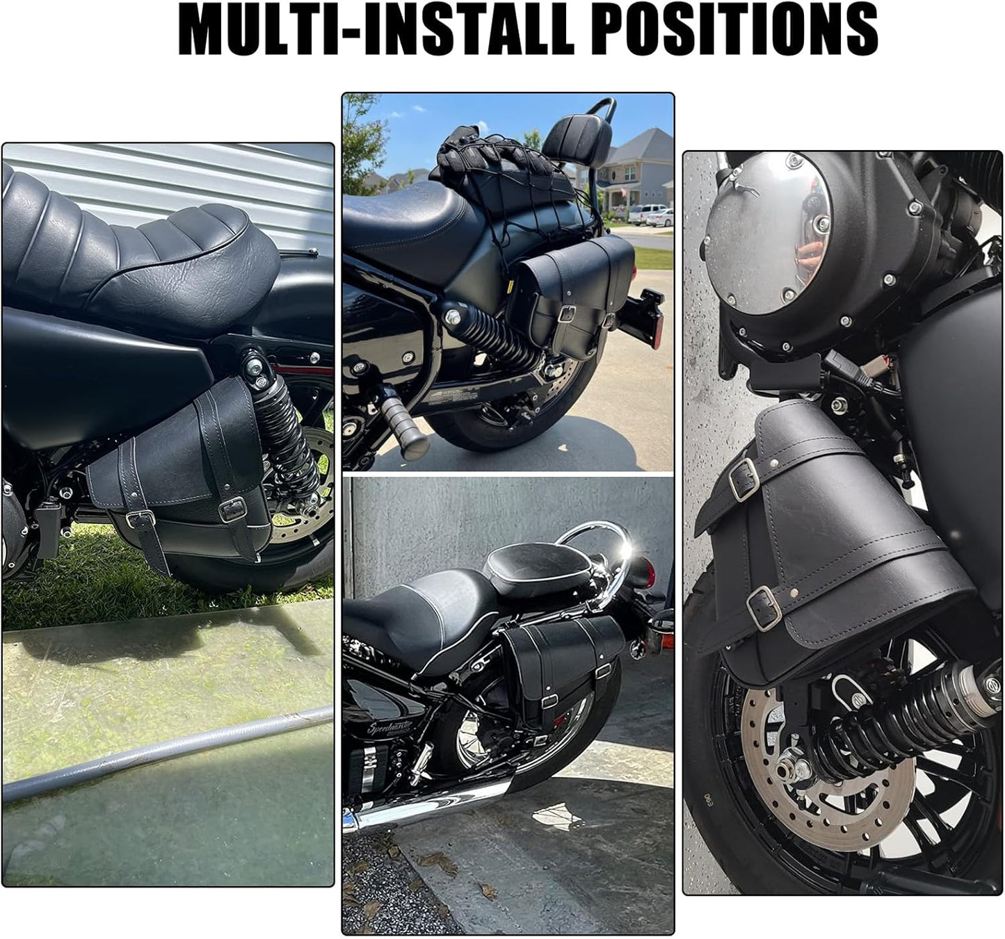 Motorcycle Saddle Bags Leather Motorcycle Solo Swing Arm Bag For Softails Sportsters Choppers Waterproof Side Bags (Black - Right Side, 11.5" x 10.25" x 3.5")