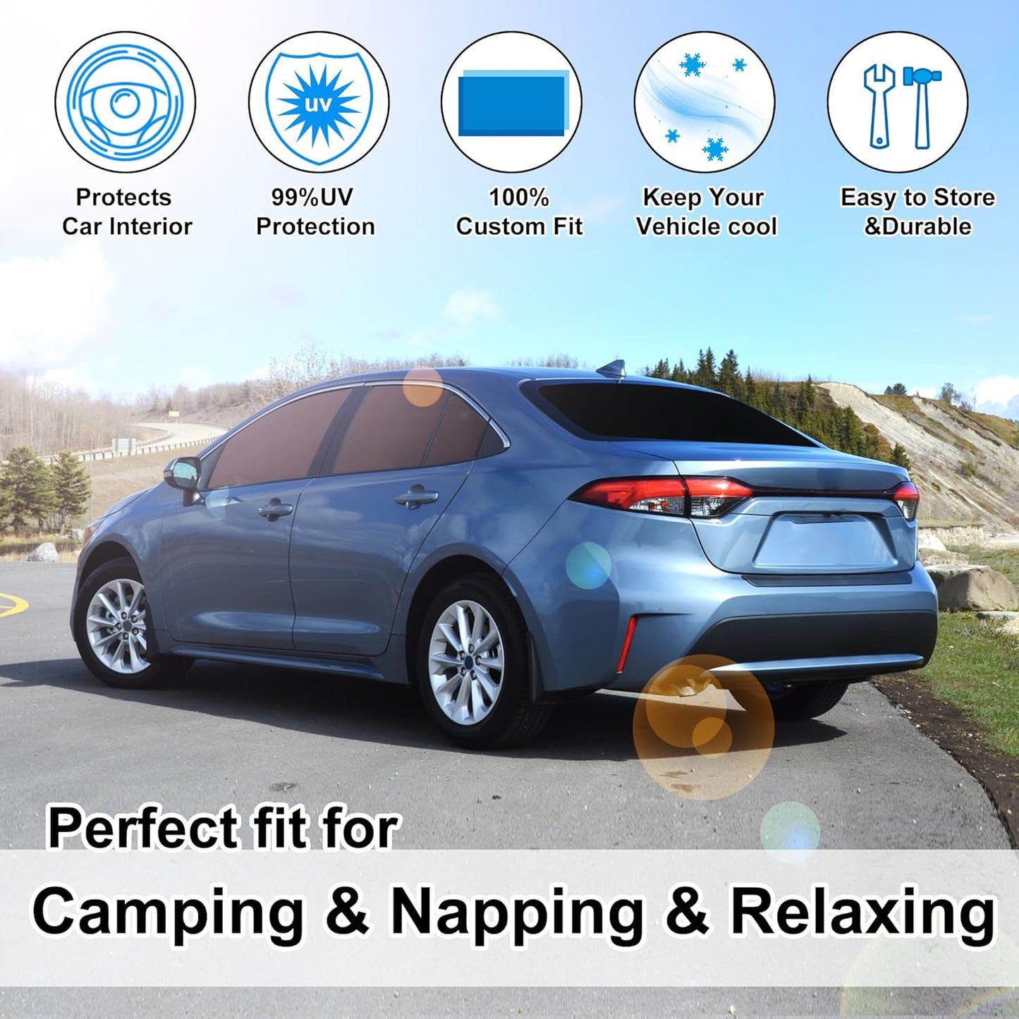 TINGLU Window Shades for Toyota Corolla 2020-2024 2025 (Not for Corolla Cross) Accessories Side Full Windows Cover Camping Rear Triangular Windshield Sun Shade Sun UV Rays Privacy Protection 6PCS