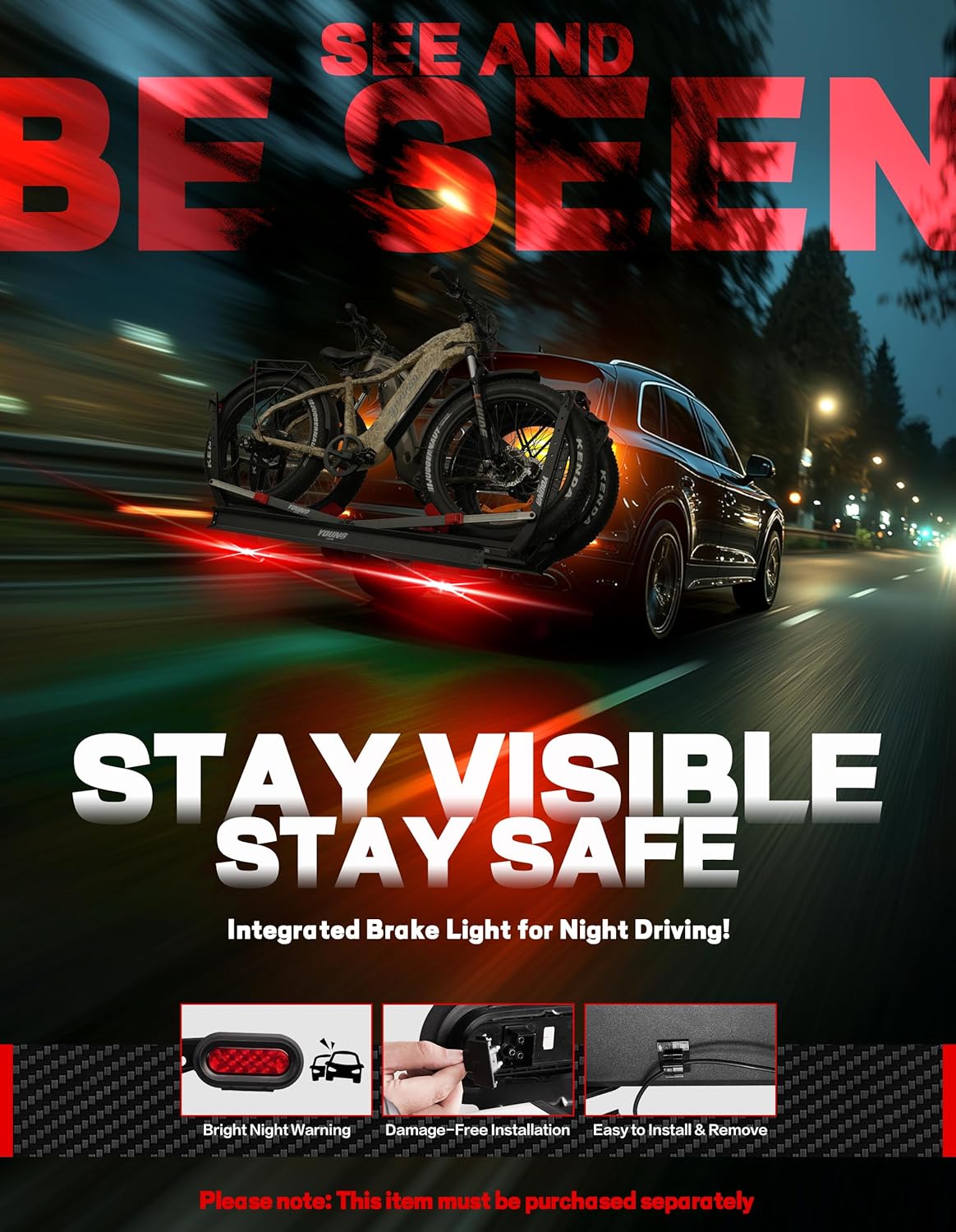 Young Heavy Duty Electric Bike Rack for Car SUV Truck RV, 2 Bike Hitch Mount Platform with Ramp, Fits Fat Tire up to 5", Foldable Ebike Carrier for Tow Hitch 2" Receiver, Scratch-Free, Quick Install