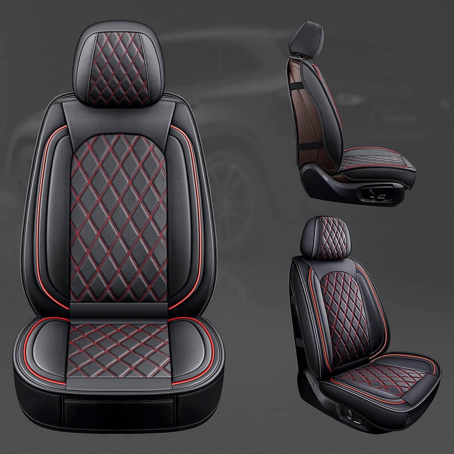 MIROZO Front Ram Seat Covers,2PCS Leather Dodge Ram Seat Covers Compatible with 2009-2025 RAM 1500 2500 3500 Truck Pickup Crew Quad Cab (2PCS Front,Black and Red)