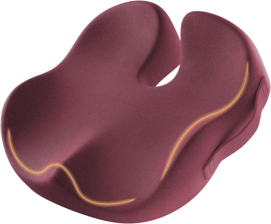 ProtoArc Seat Cushion, Office Chair Cushion for Sciatica, Coccyx Cushion, Ergonomic Memory Foam Seat Cushion for Car, Home, Pressure Relief Pad for Hip, Tailbone, All Day Comfort - Wine Red