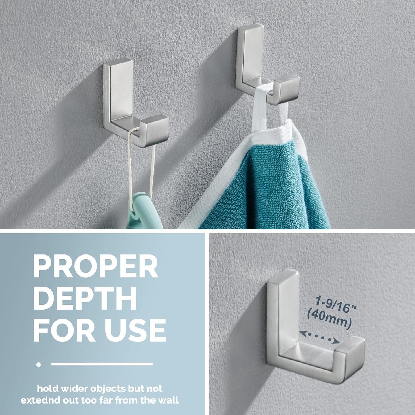 Angle Simple Towel Hooks for Bathroom, SUS 304 Stainless Steel Robe Coat Hooks for Wall, Brushed Nickel, 4 Pack