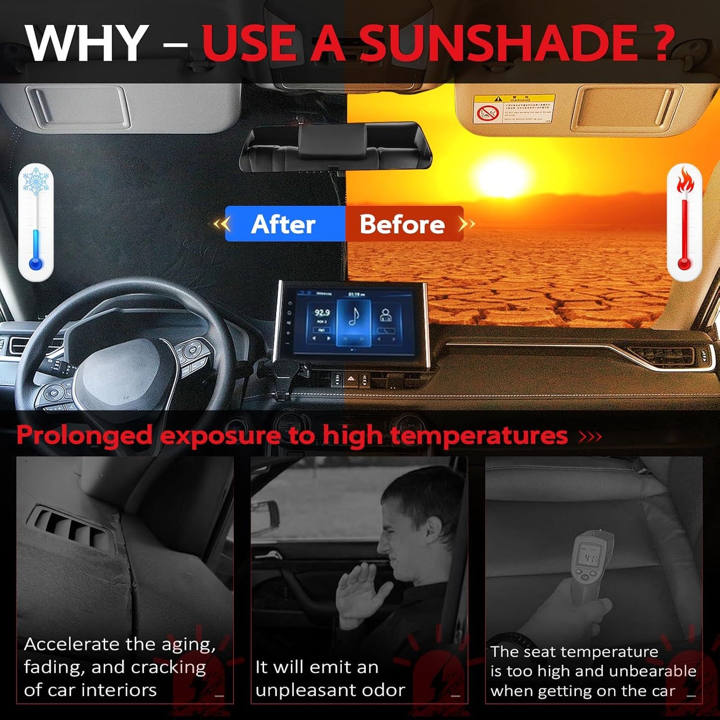 KAYZT Windshield Sun Shade for 2022-2025 Jeep Grand Cherokee (Not for Grand Cherokee L & Jeep Cherokee) Foldable Sunshade Front Window Custom Fit Car Accessories