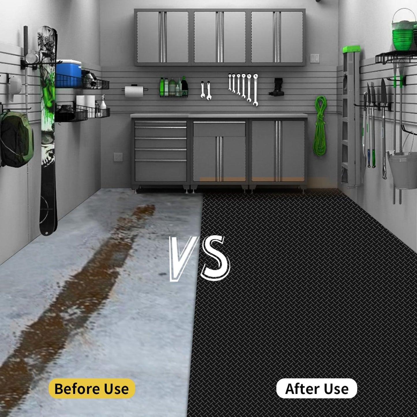 Premium Garage Floor Mat, Commercial Grade Heavy Duty Parking Mat for Garage Floor, Golf Cart Parking, Water/Stain Resistant Floor Runner (Black Diamond, 2 Rolls x 4 x 13 Feet)