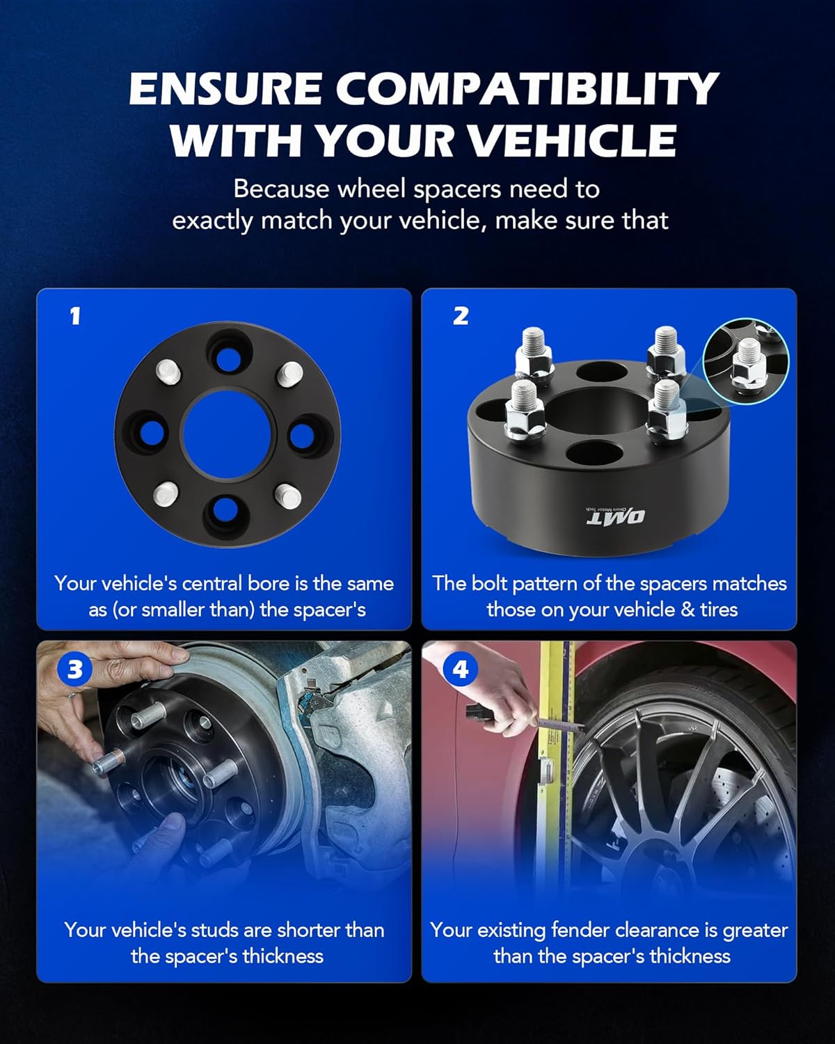 Orion Motor Tech 4x4 Wheel Spacers, Golf Cart Wheel Spacers Compatible with EZGO EZ GO Golf Cart Club Car ATV, 2" Wheel Spacers with 1/2"-20 Studs, Set of 4