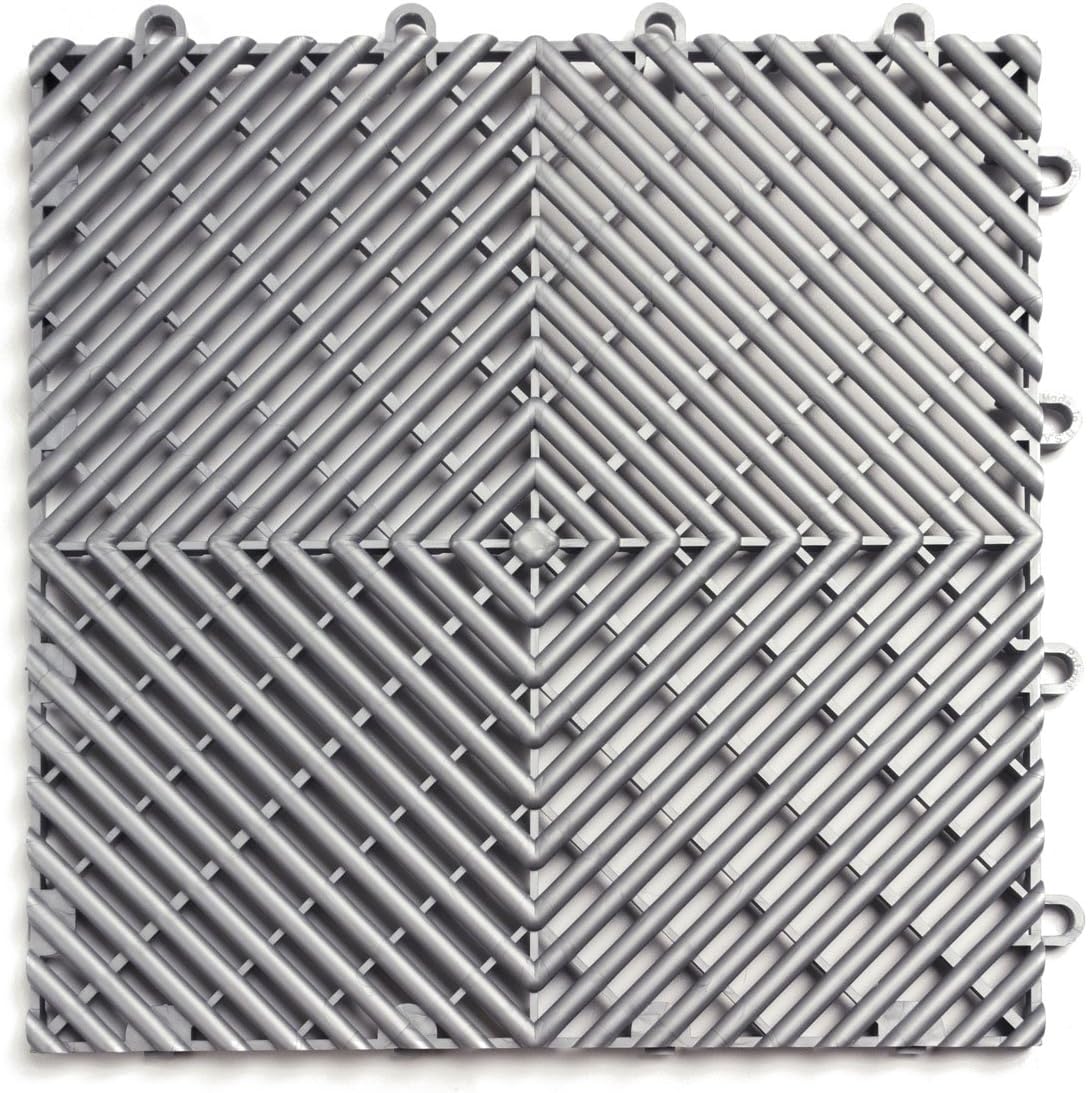 Big Floors RaceDeck Free-Flow Interlocking Garage Flooring Tiles, Non-Slip, Self-Draining, Heavy-Duty, High-Impact Copolymer, Easy Install (Alloy, 12 Pack of 12 x 12" Tiles)