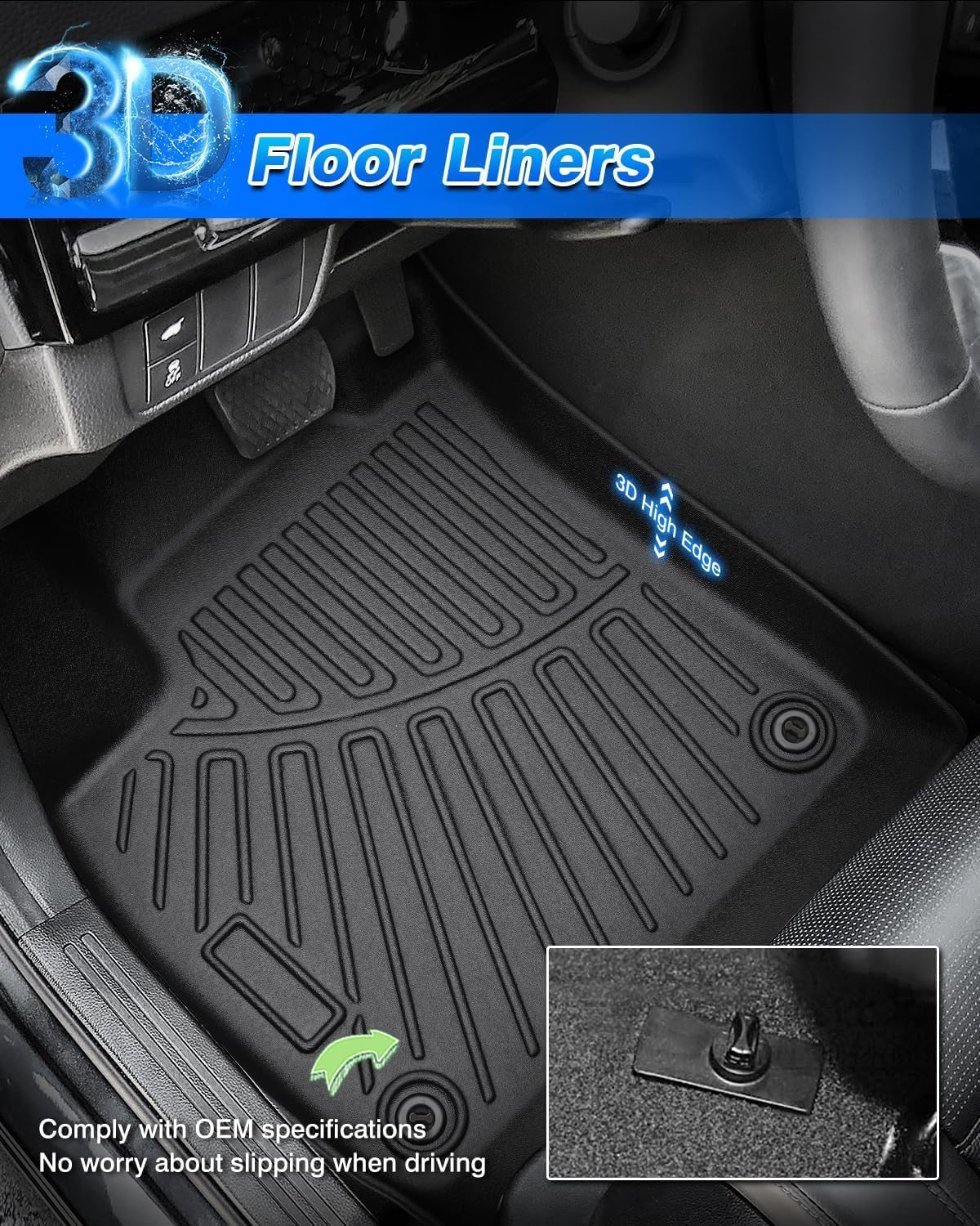 Cartist Floor Mats Fit for 2014-2018 Chevy Silverado & GMC Sierra 1500 Crew Cab;2015-2019 Silverado/Sierra 2500HD/3500 HD Crew Cab, All Weather TPE Custom Fit Silverado Floor Mats 1st & 2nd Row