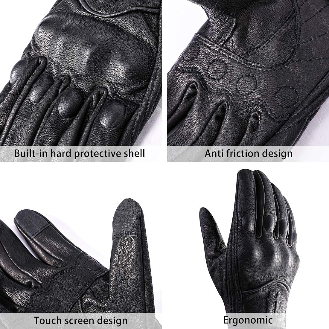 Harssidanzar Leather Motorcycle Gloves for Men Touchscreen GM028