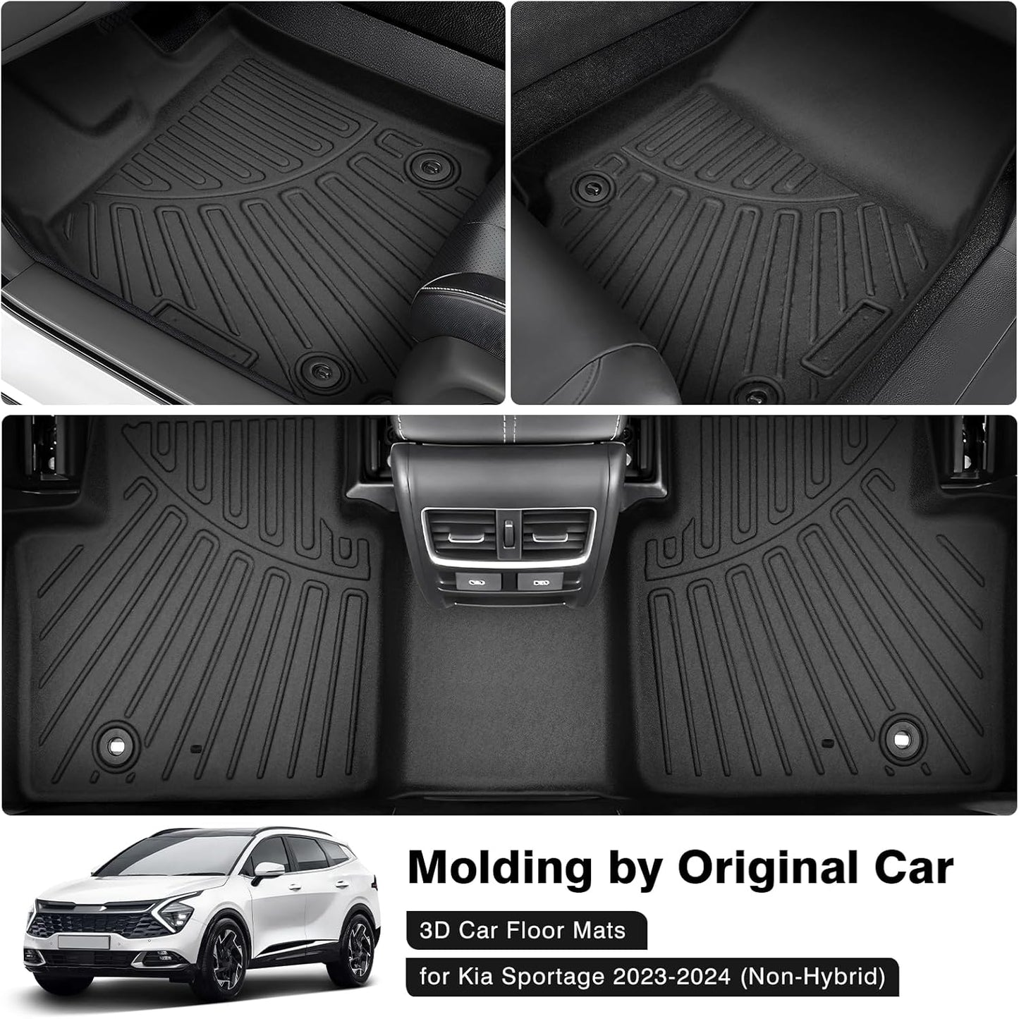 Powerty Floor Mats for 2023-2025 Kia Sportage (Non-Hybrid) Accessories All Weather Floor Liner 3D TPE 1st & 2nd Row Floor Mat Heavy-Duty Floor Liners